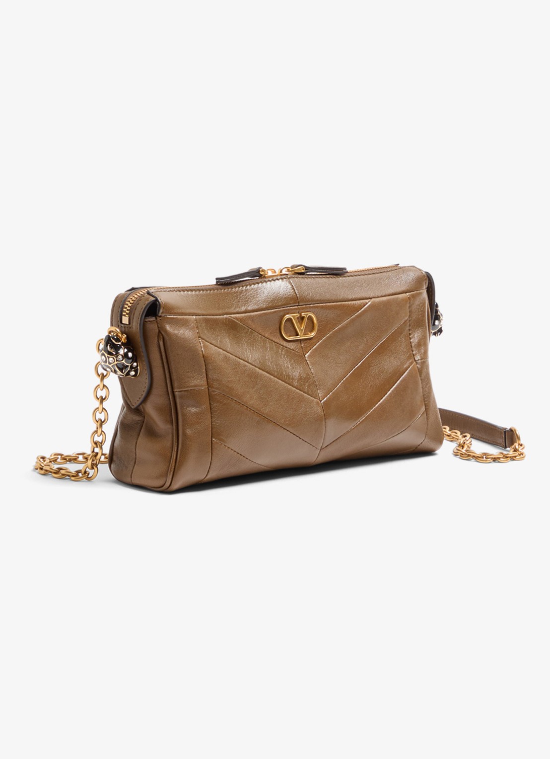 Valentino Garavani Small schoudertas van lamsleer - voorkant 2 bruin