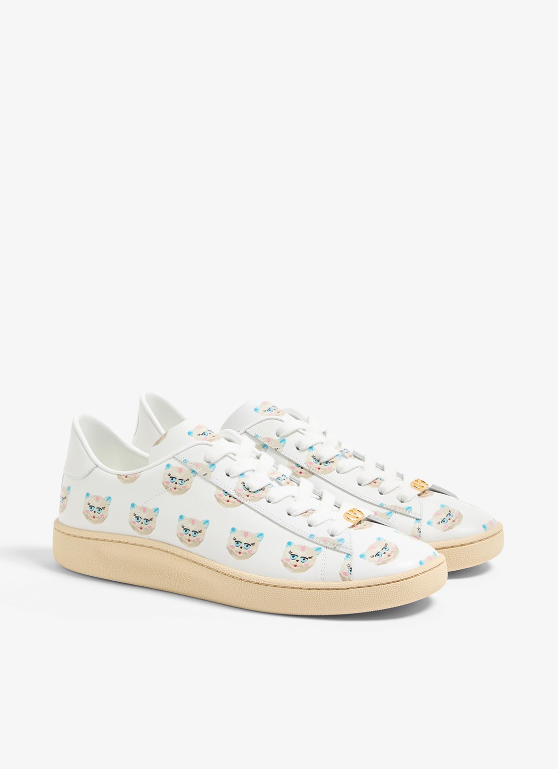 Valentino Garavani Sneaker van kalfsleer met print - voorkant 7 wit