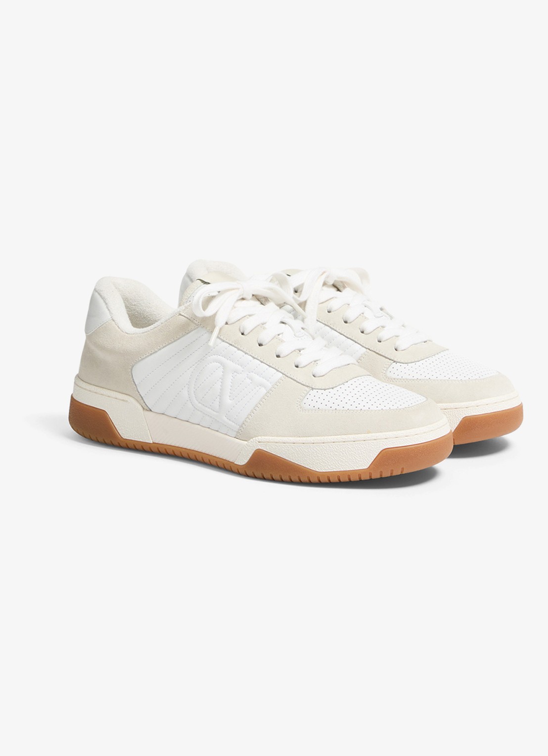 Valentino Garavani Sneaker van leer met suède details - voorkant 6 gebroken wit