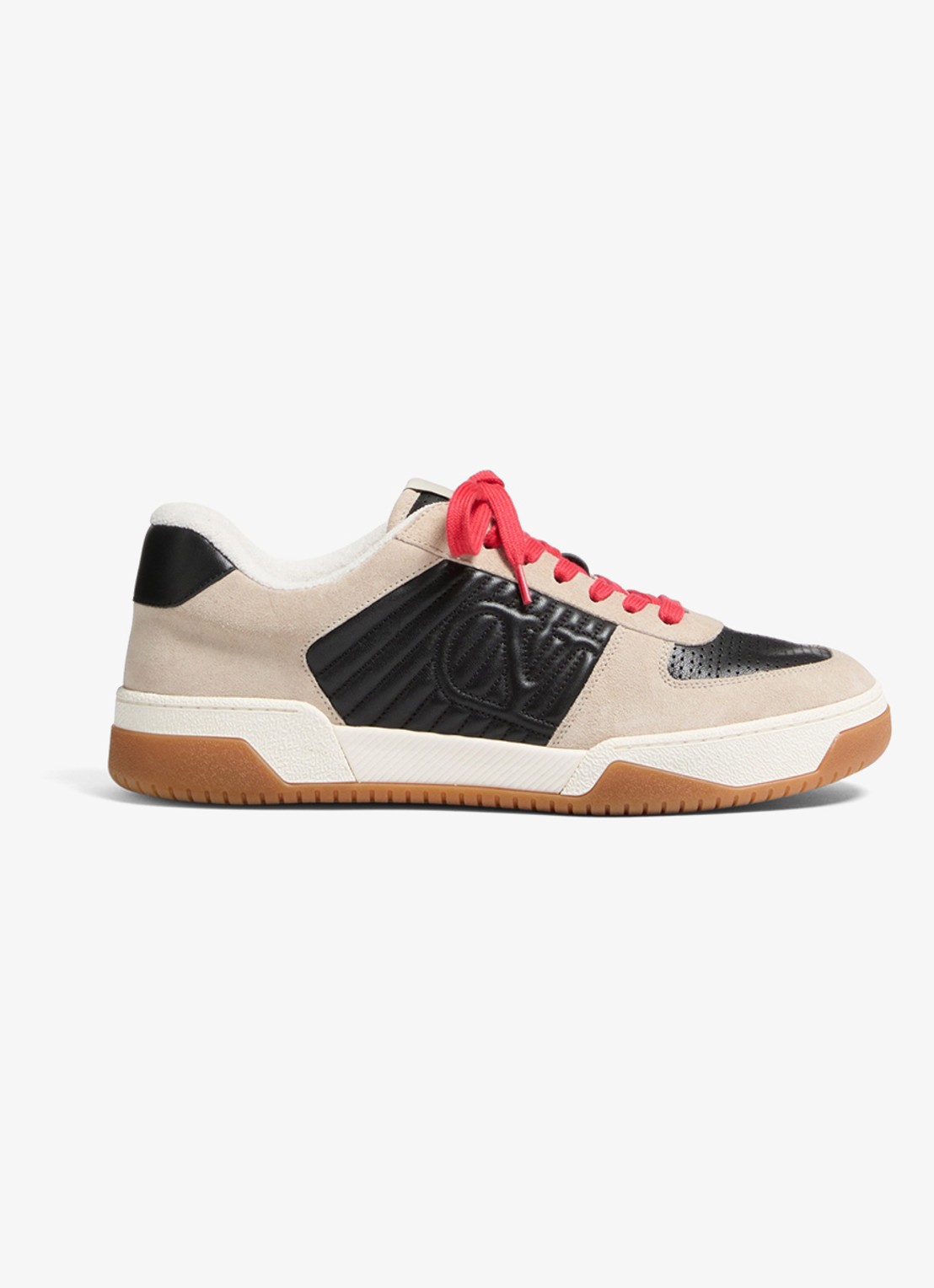 Valentino Garavani Sneaker van leer met suède details - voorkant zwart