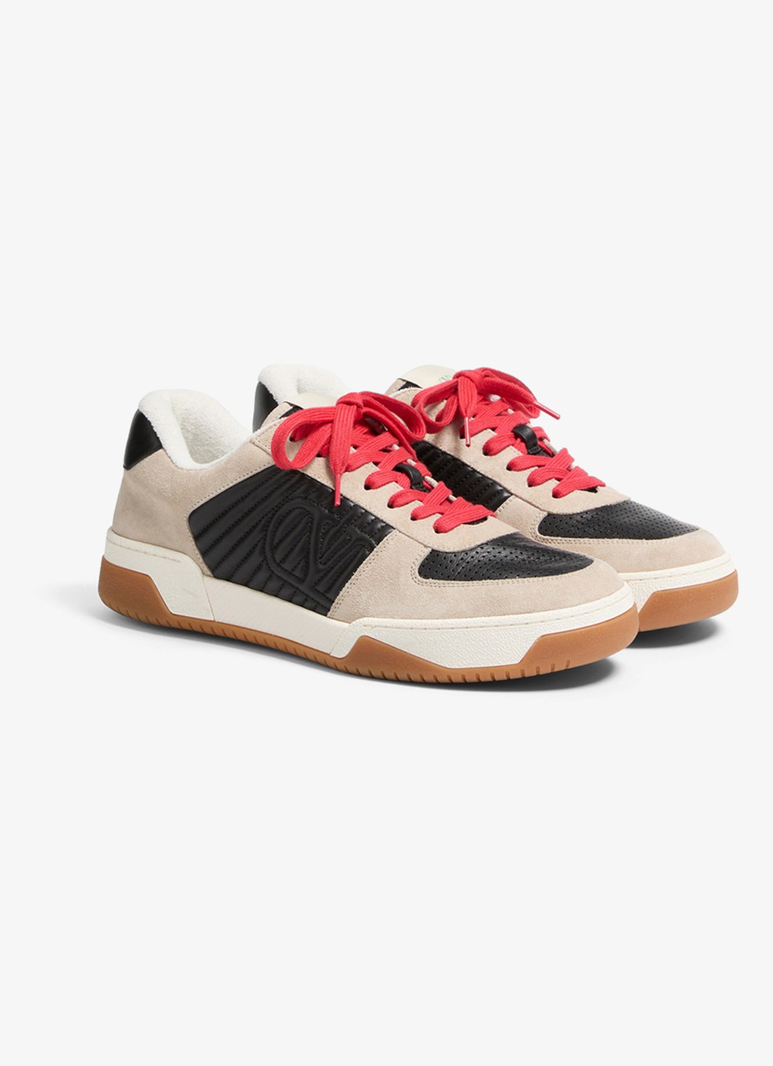 Valentino Garavani Sneaker van leer met suède details - voorkant 2 zwart
