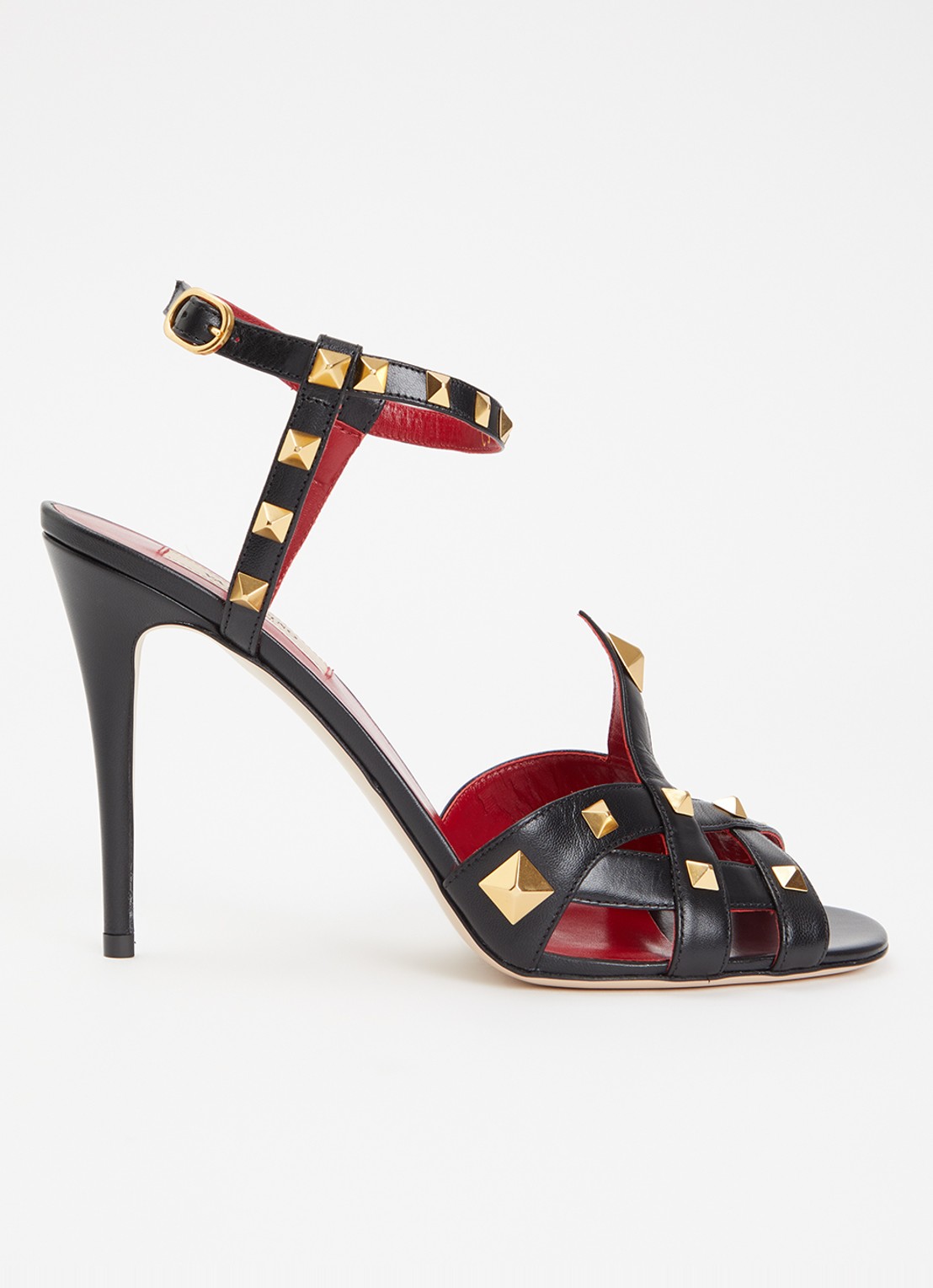 Valentino Garavani Studdy sandalette van leer met studs - voorkant zwart