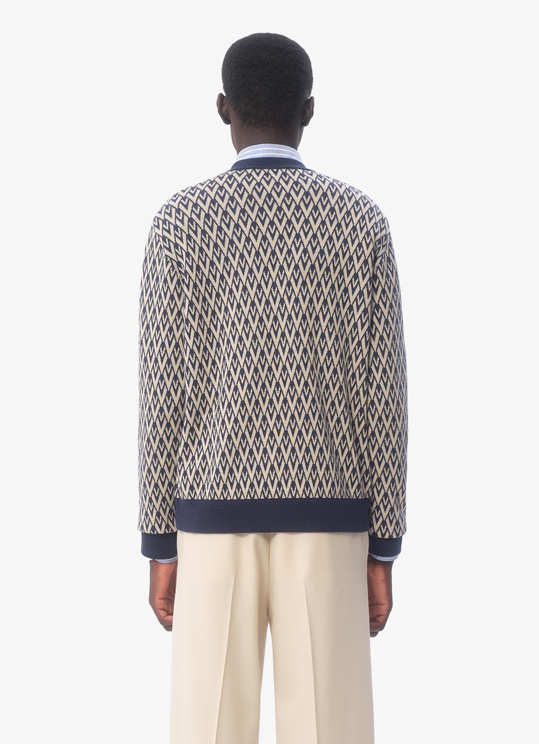 Valentino Garavani Toute la V fijngebreide pullover van scheerwol met grafische print - achterkant 6 donkerblauw