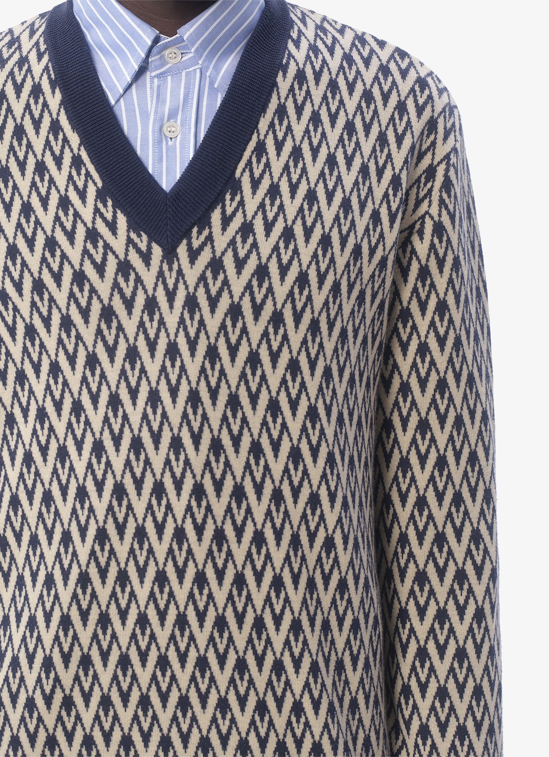 Valentino Garavani Toute la V fijngebreide pullover van scheerwol met grafische print - detail 4 donkerblauw