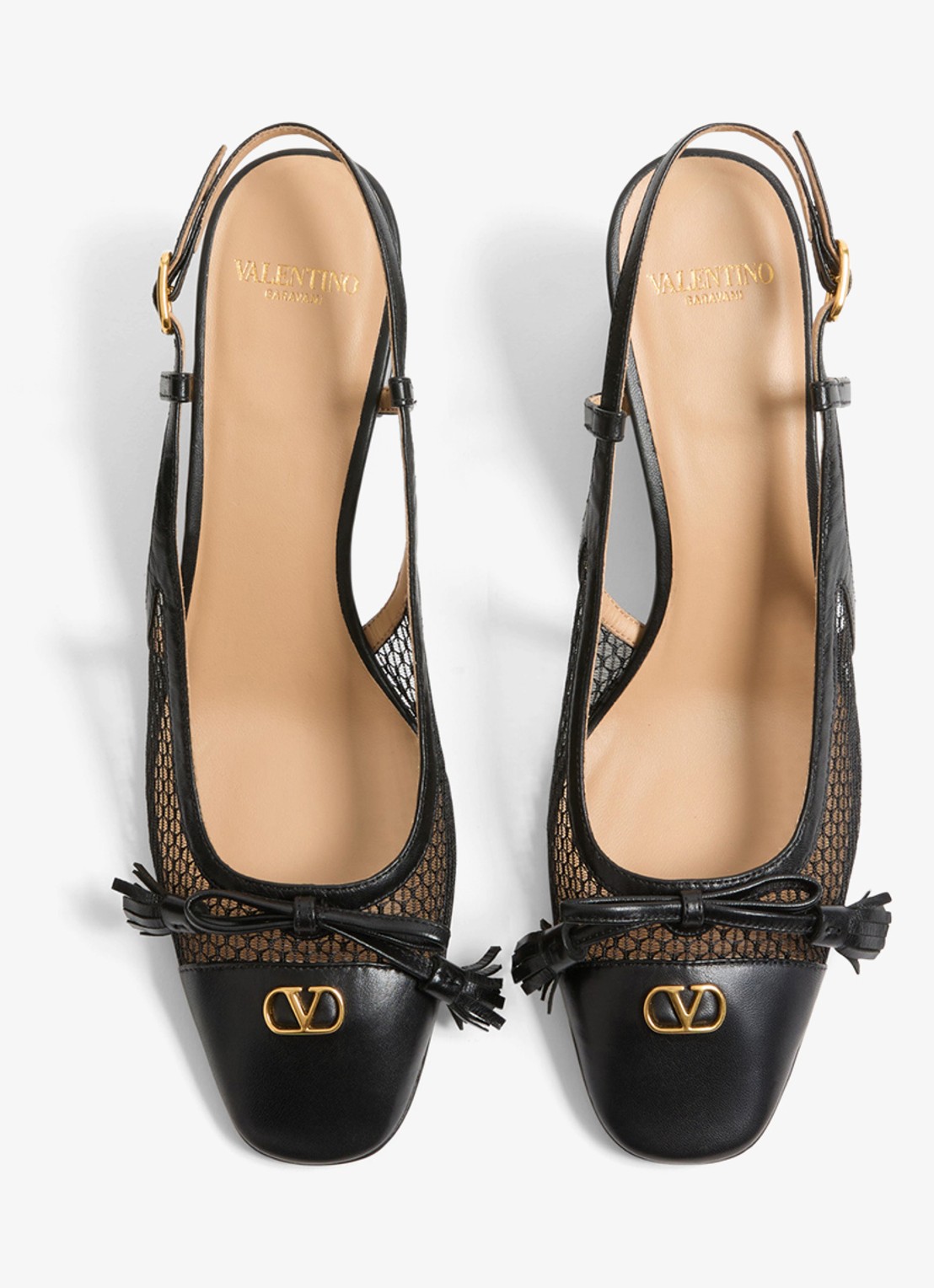 Valentino Garavani Valet Du Roi slingback van geitenleer met mesh details - detail 2 zwart