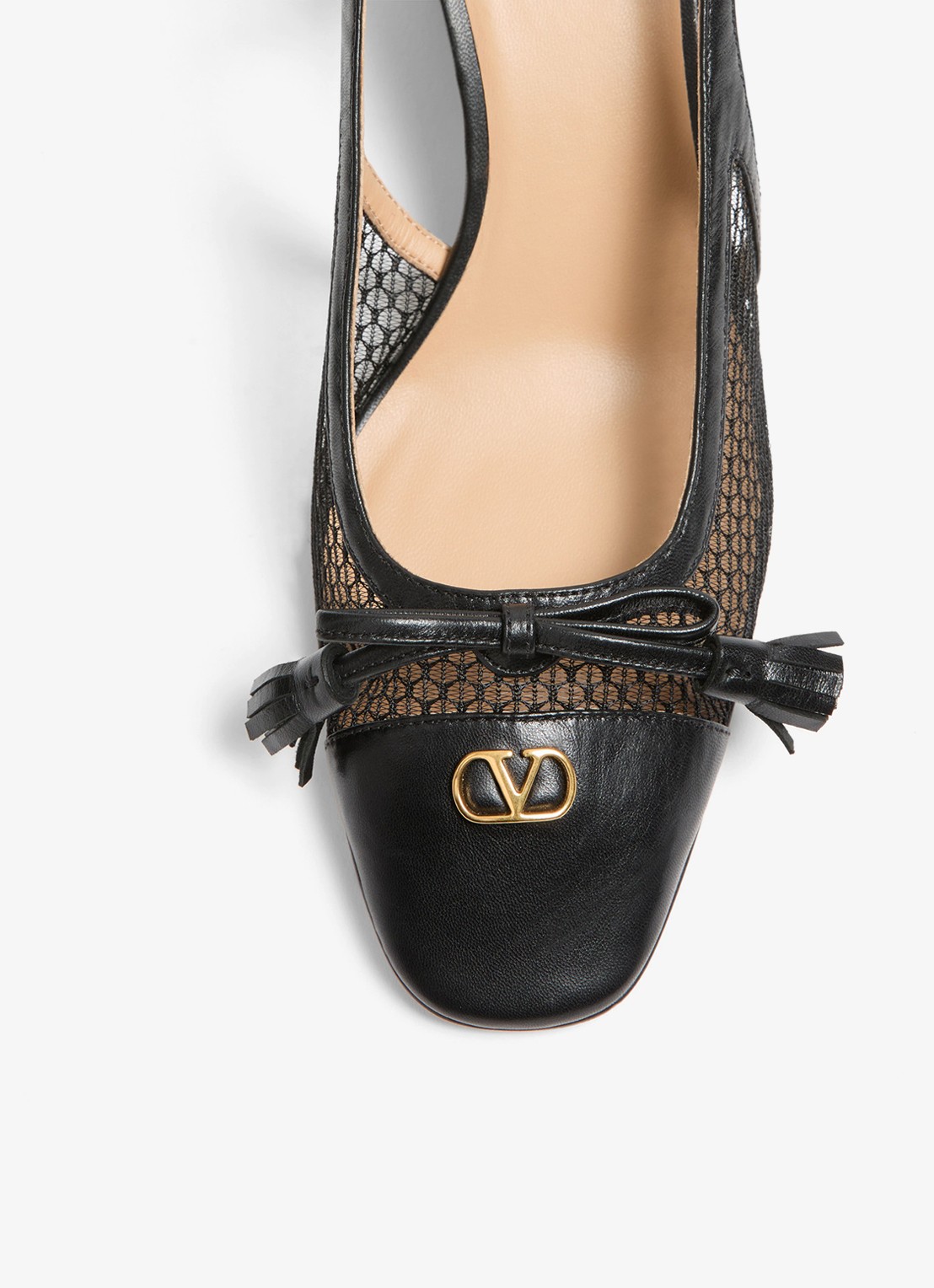 Valentino Garavani Valet Du Roi slingback van geitenleer met mesh details - detail 4 zwart