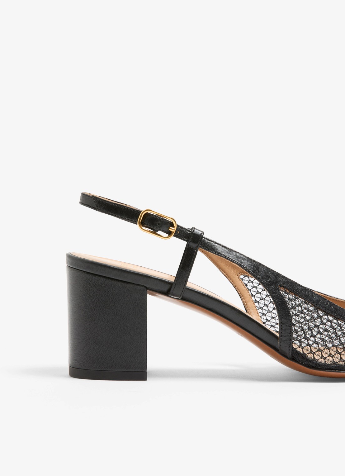 Valentino Garavani Valet Du Roi slingback van geitenleer met mesh details - detail 5 zwart