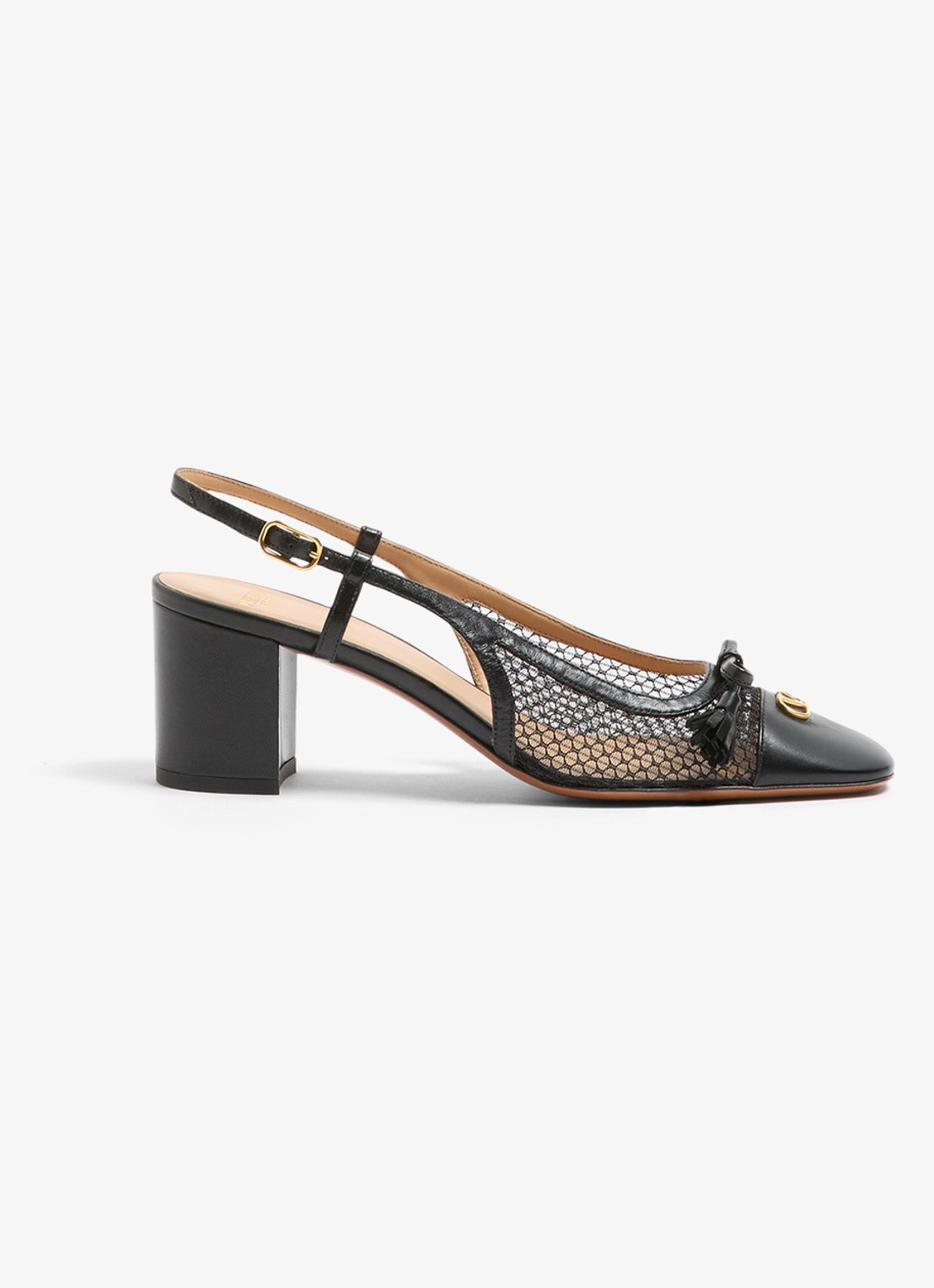 Valentino Garavani Valet Du Roi slingback van geitenleer met mesh details - voorkant 6 zwart