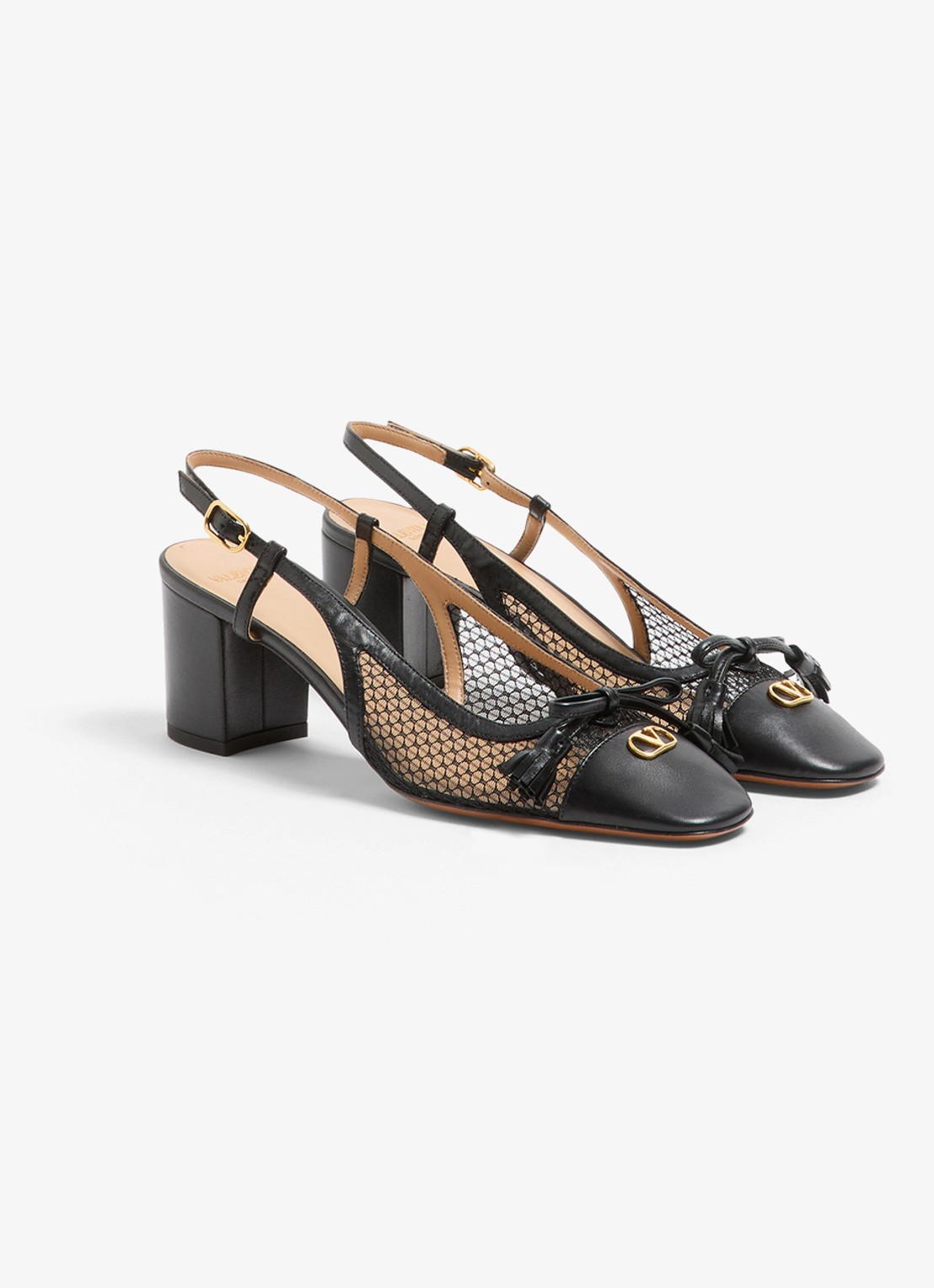 Valentino Garavani Valet Du Roi slingback van geitenleer met mesh details - voorkant 7 zwart