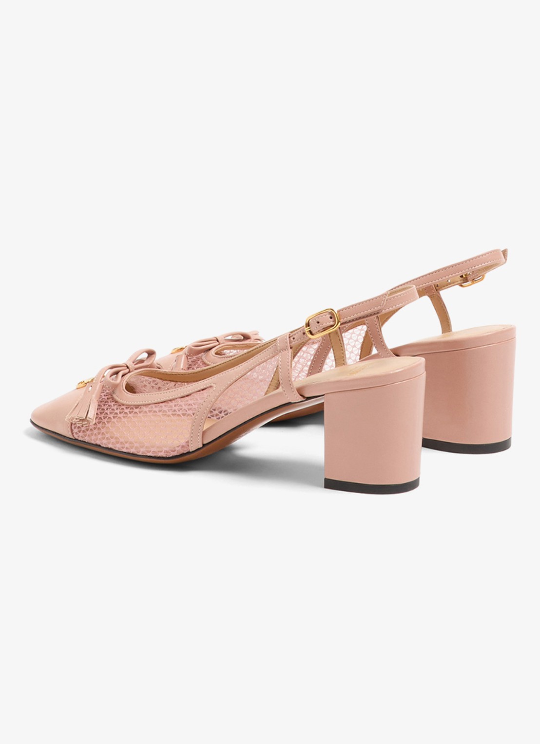 Valentino Garavani Valet Du Roi slingback van geitenleer met mesh details - achterkant 7 oudroze