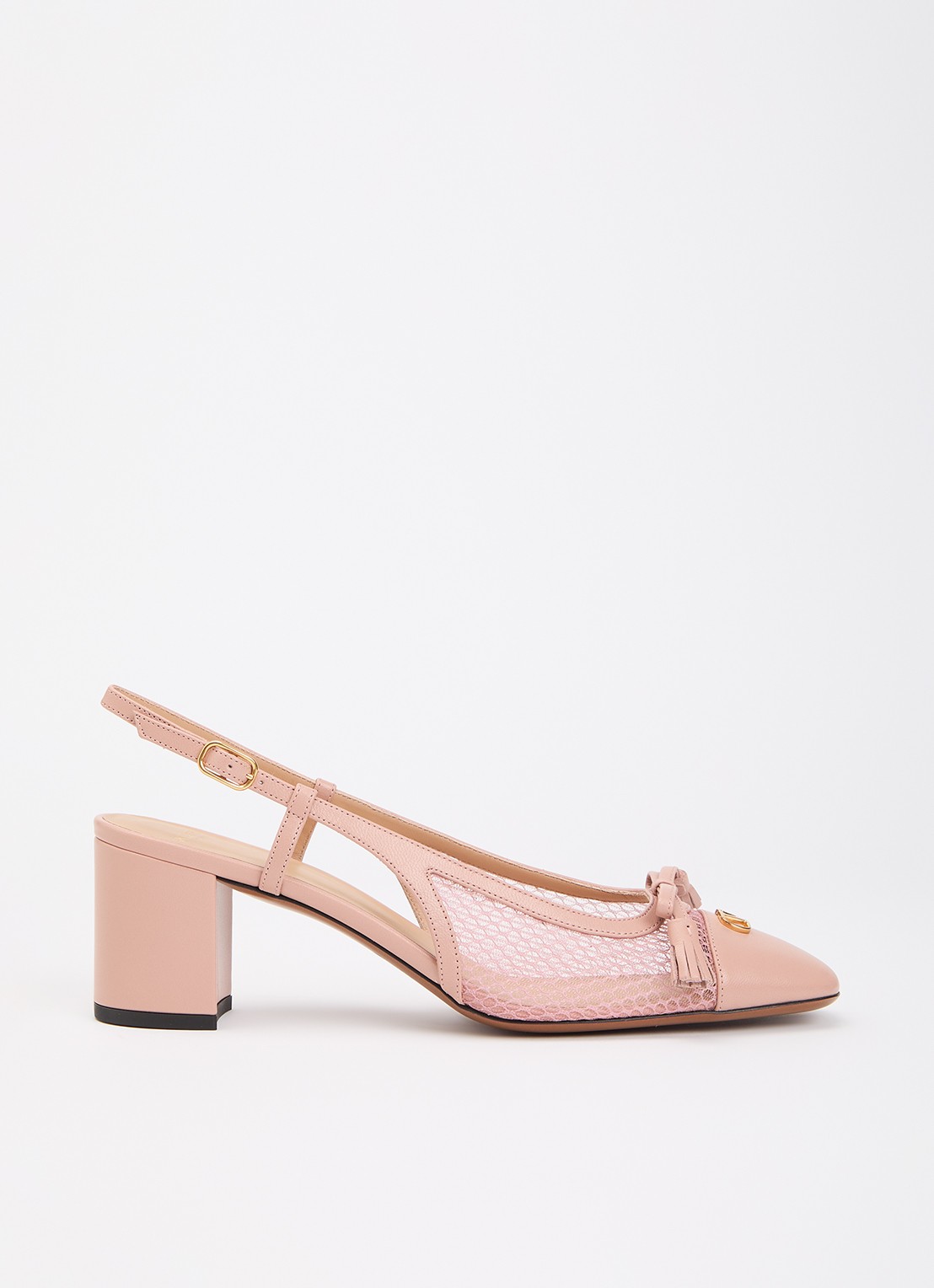 Valentino Garavani Valet Du Roi slingback van leer met mesh details - voorkant 5 oudroze
