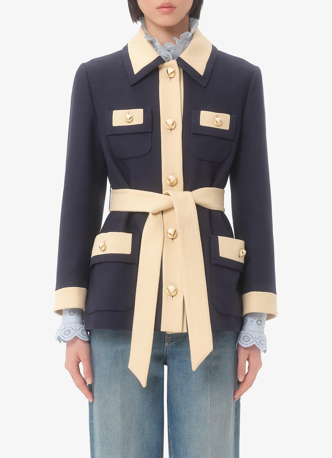 Valentino Garavani Vest met strikceintuur en opgestikte zakken - detail 4 donkerblauw