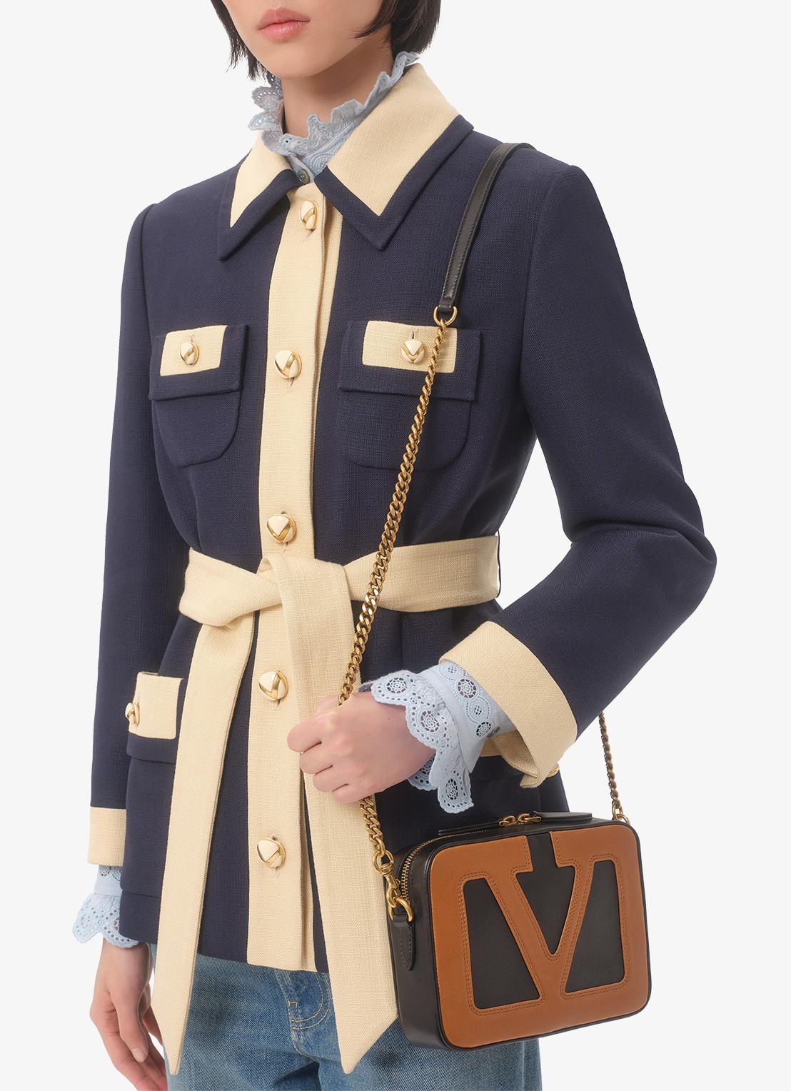 Valentino Garavani Vest met strikceintuur en opgestikte zakken - detail 6 donkerblauw