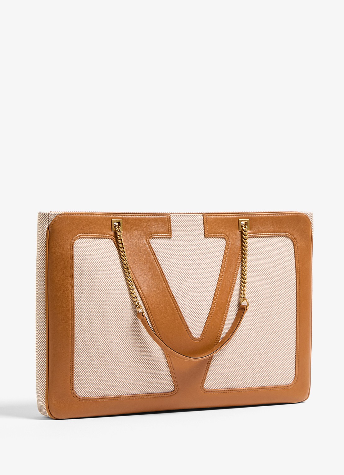 Valentino Garavani Viva Superstar Large schoudertas van canvas met lamsleren details - detail 3 camel