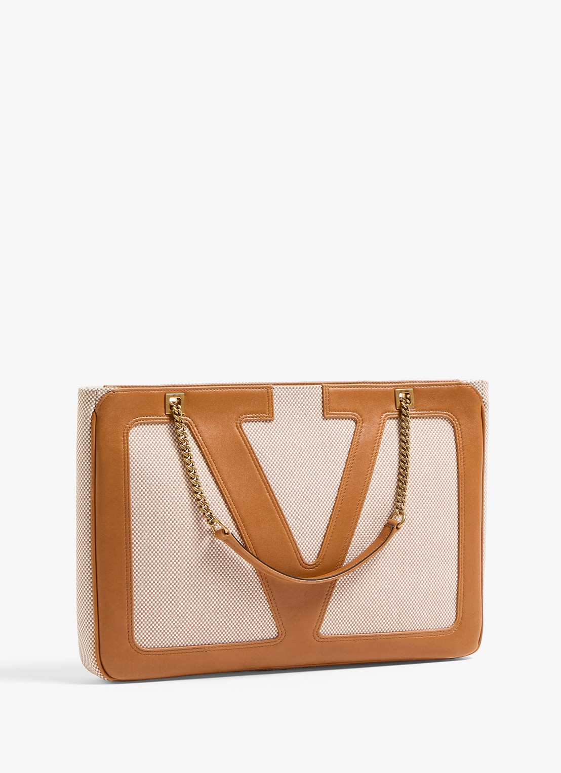 Valentino Garavani Viva Superstar Medium schoudertas van canvas met lamsleren details - detail 4 camel