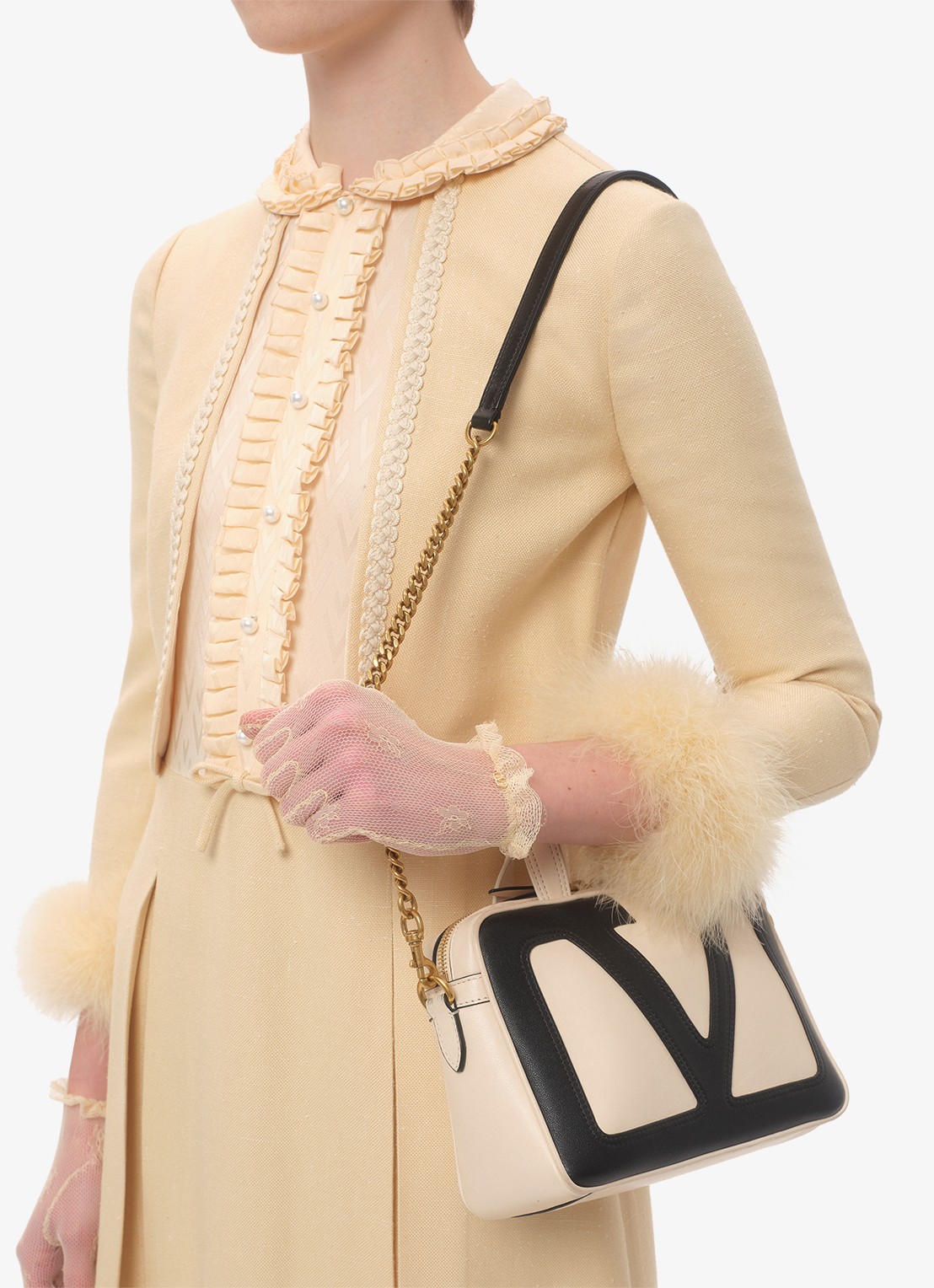 Valentino Garavani Viva Superstar Small handtas van lamsleer - voorkant 8 creme