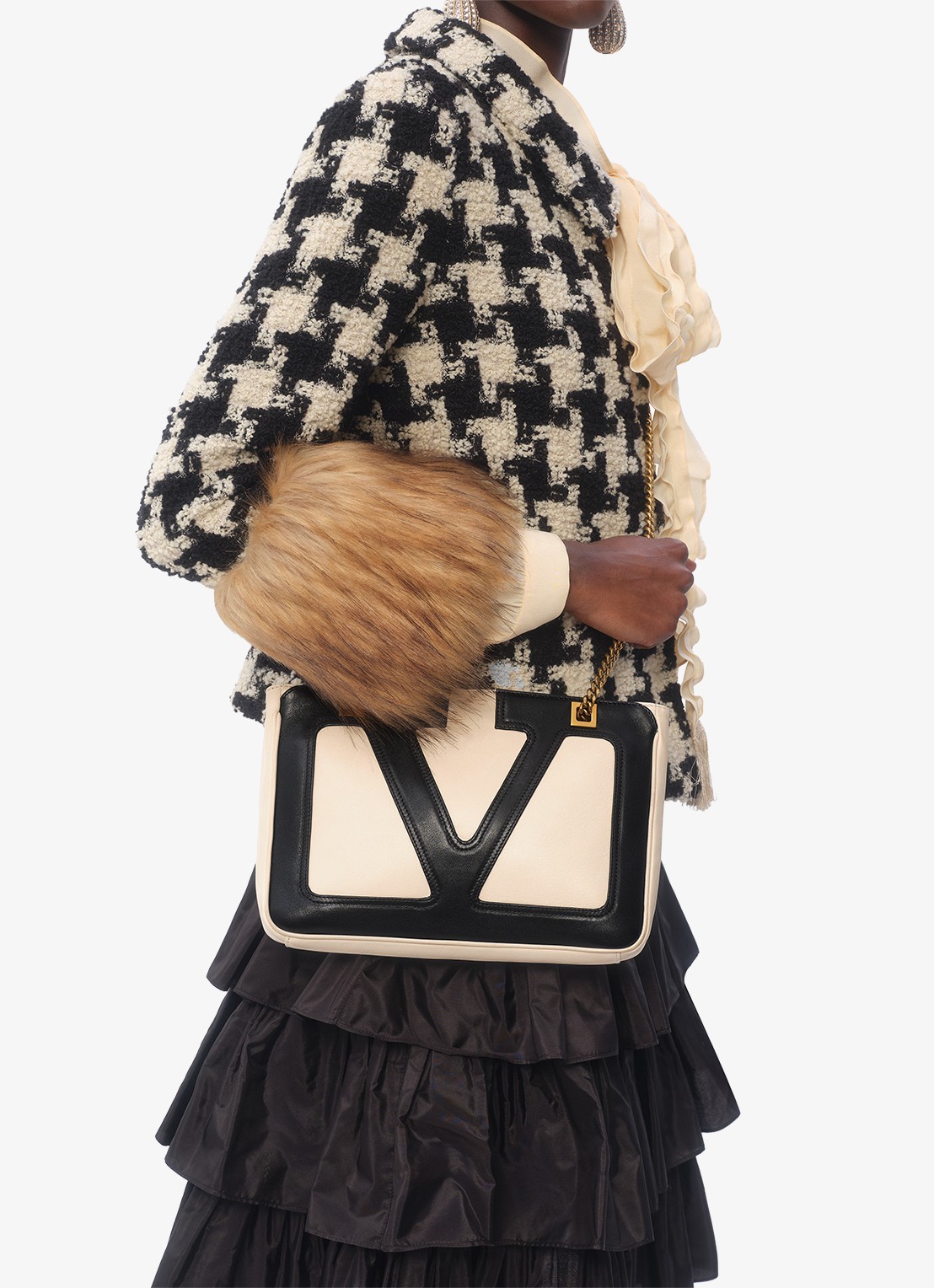 Valentino Garavani Viva Superstar Small schoudertas van lamsleer - voorkant 3 gebroken wit