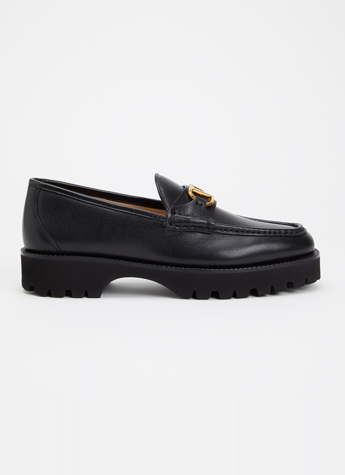 Valentino Garavani VLogo Signature Buffalo loafer van leer - voorkant 6 zwart