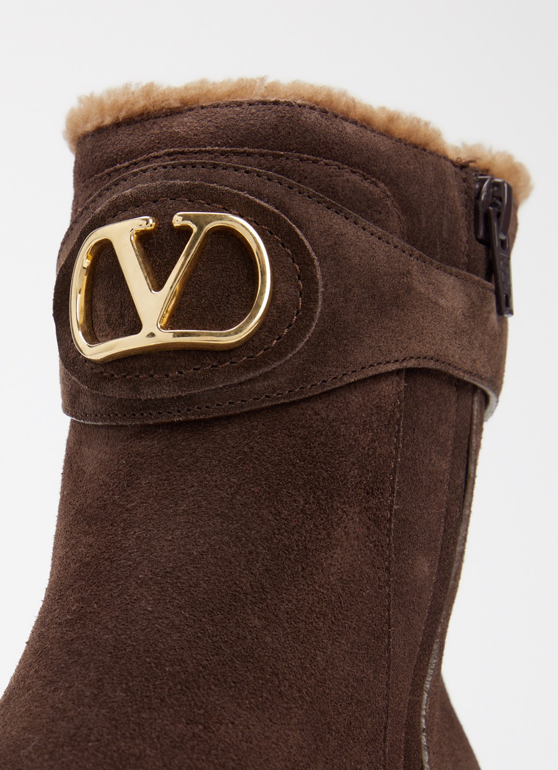 Valentino Garavani VLogo Signature enkellaarsje van kalfssuède - detail 3 donkerbruin