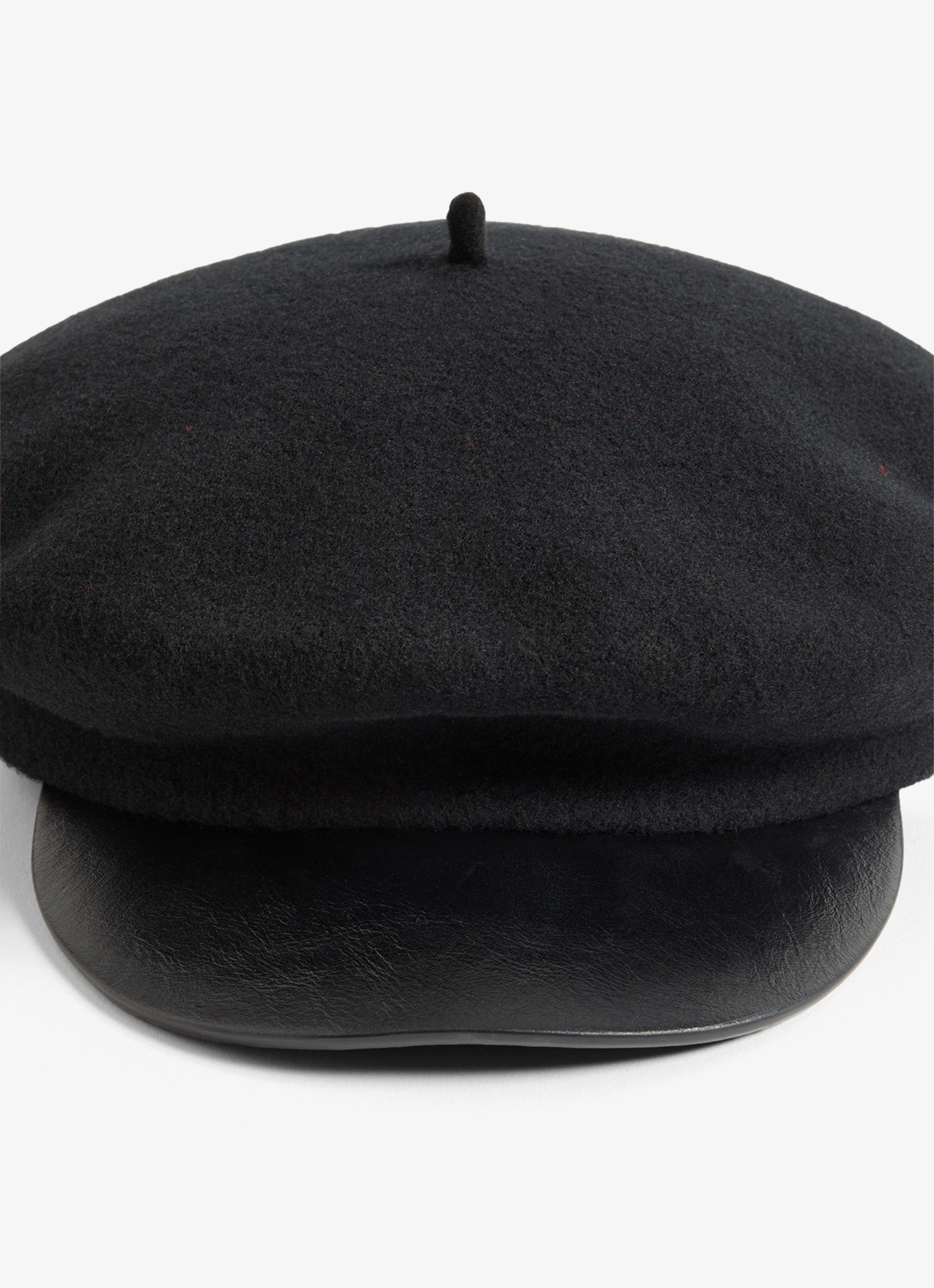 Valentino Garavani Vlogo Signature flatcap van wol met leren details - detail zwart
