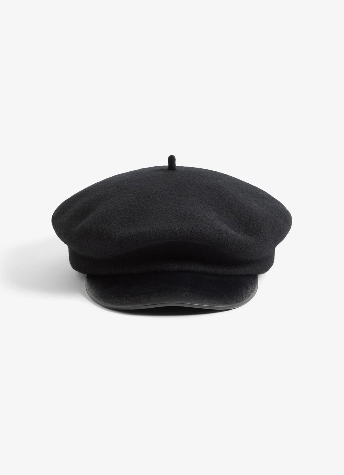 Valentino Garavani Vlogo Signature flatcap van wol met leren details - voorkant 3 zwart