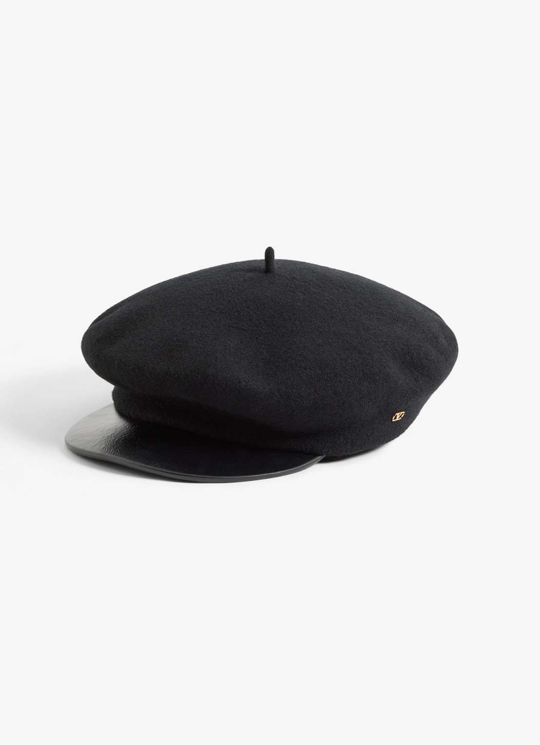 Valentino Garavani Vlogo Signature flatcap van wol met leren details - voorkant 4 zwart