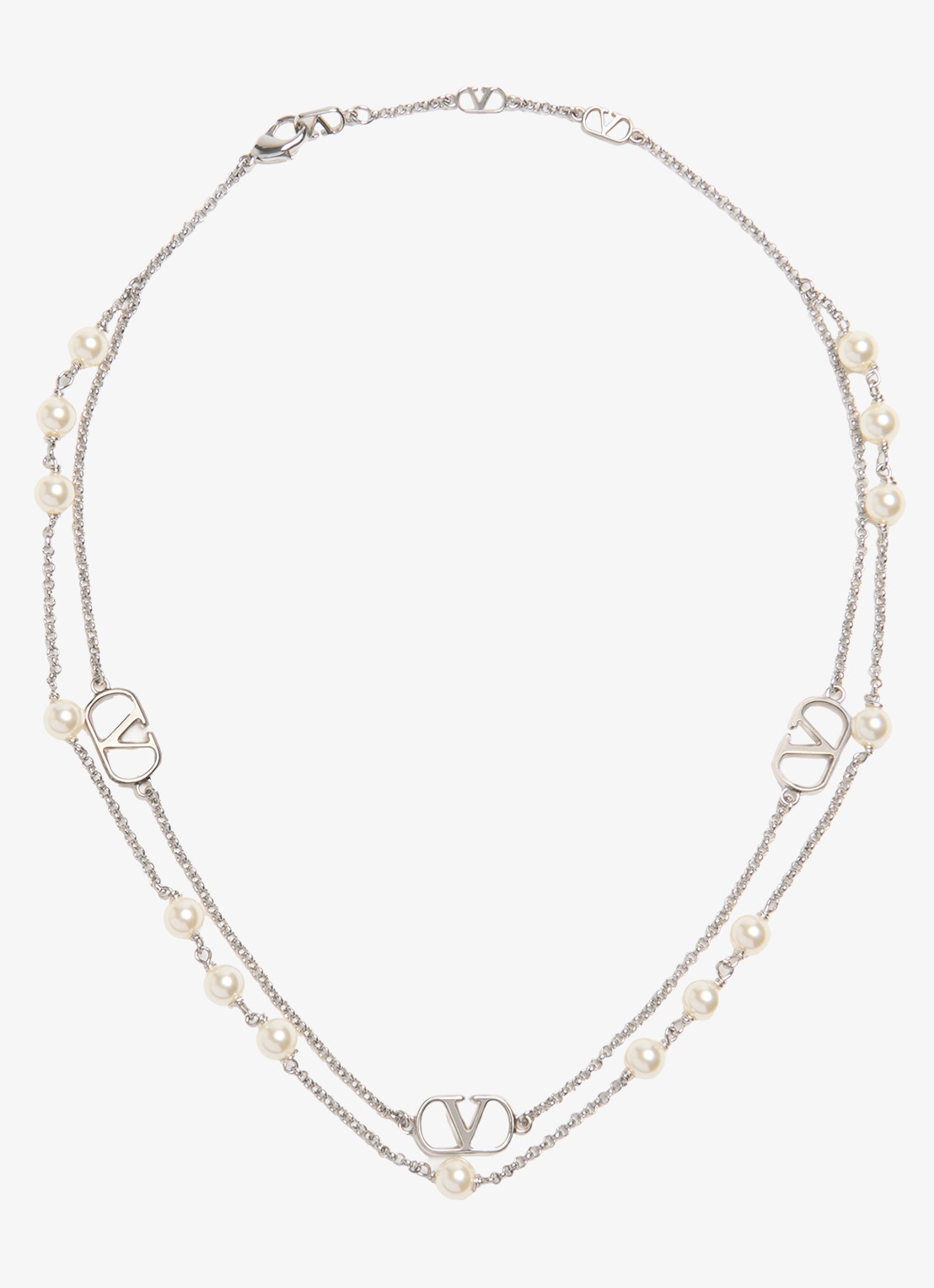 Valentino Garavani Vlogo Signature ketting met parel - voorkant zilver