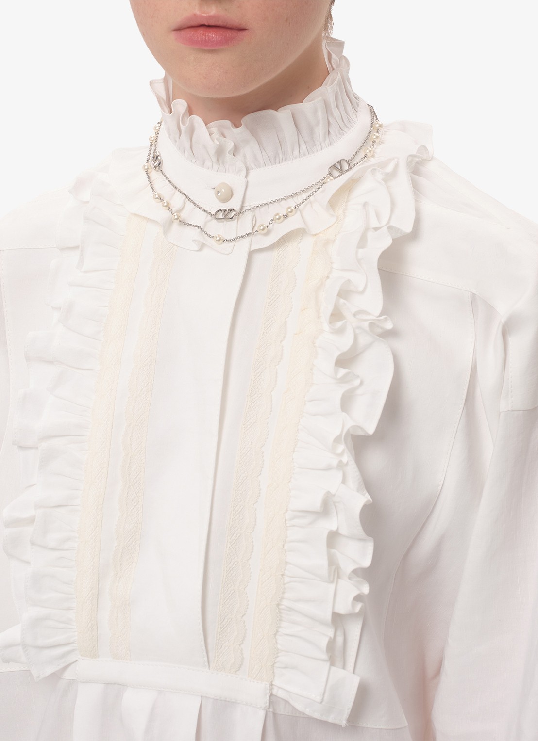 Valentino Garavani Vlogo Signature ketting met parel - voorkant 2 zilver