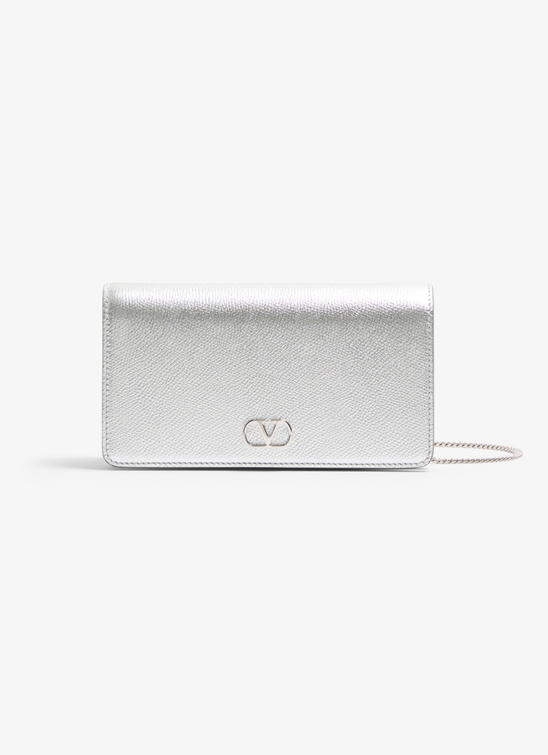 Valentino Garavani VLogo Signature Mini crossbodytas van kalfsleer met metallic finish - voorkant 5 zilver