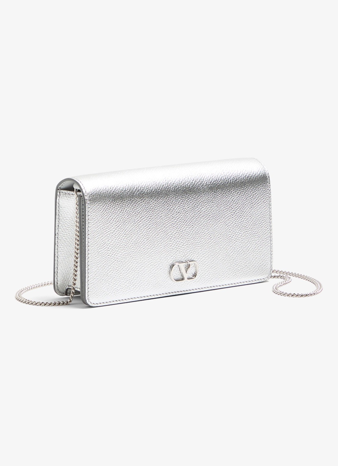 Valentino Garavani VLogo Signature Mini crossbodytas van kalfsleer met metallic finish - voorkant 6 zilver