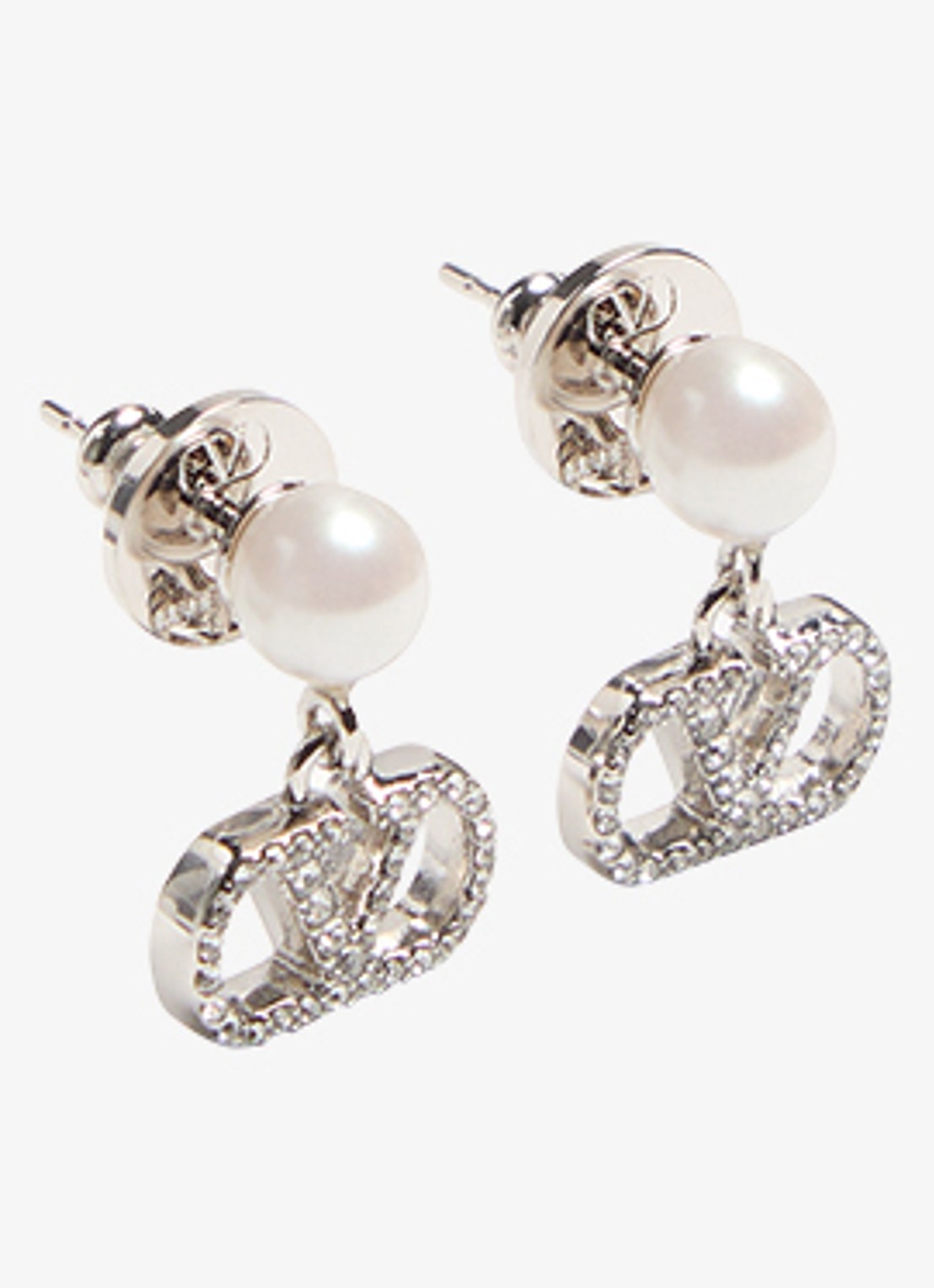Valentino Garavani Vlogo Signature oorstekers met parel - detail 4 zilver
