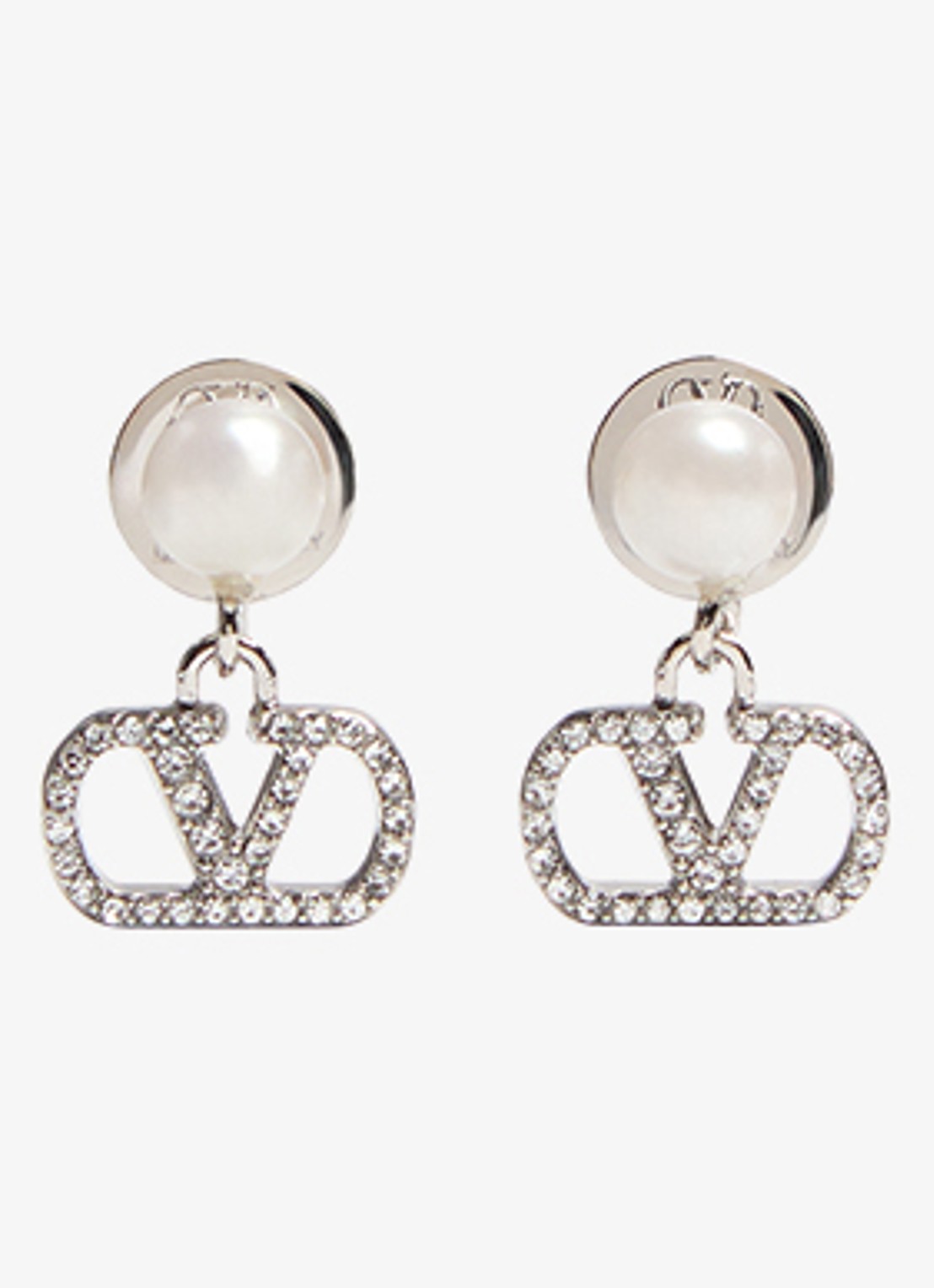 Valentino Garavani Vlogo Signature oorstekers met parel - voorkant zilver