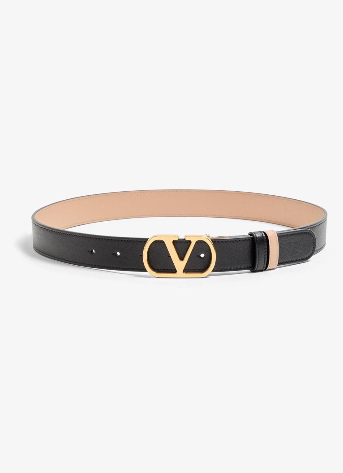 Valentino Garavani VLogo Signature reversible riem van kalfsleer - voorkant zwart