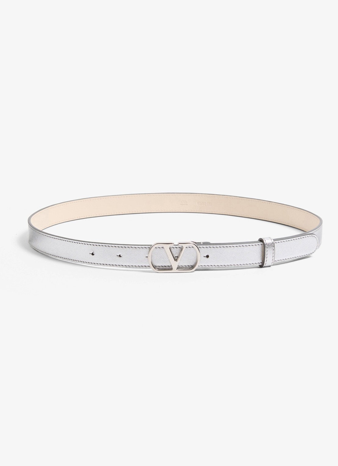 Valentino Garavani VLogo Signature riem van kalfsleer met metallic finish - voorkant 3 zilver