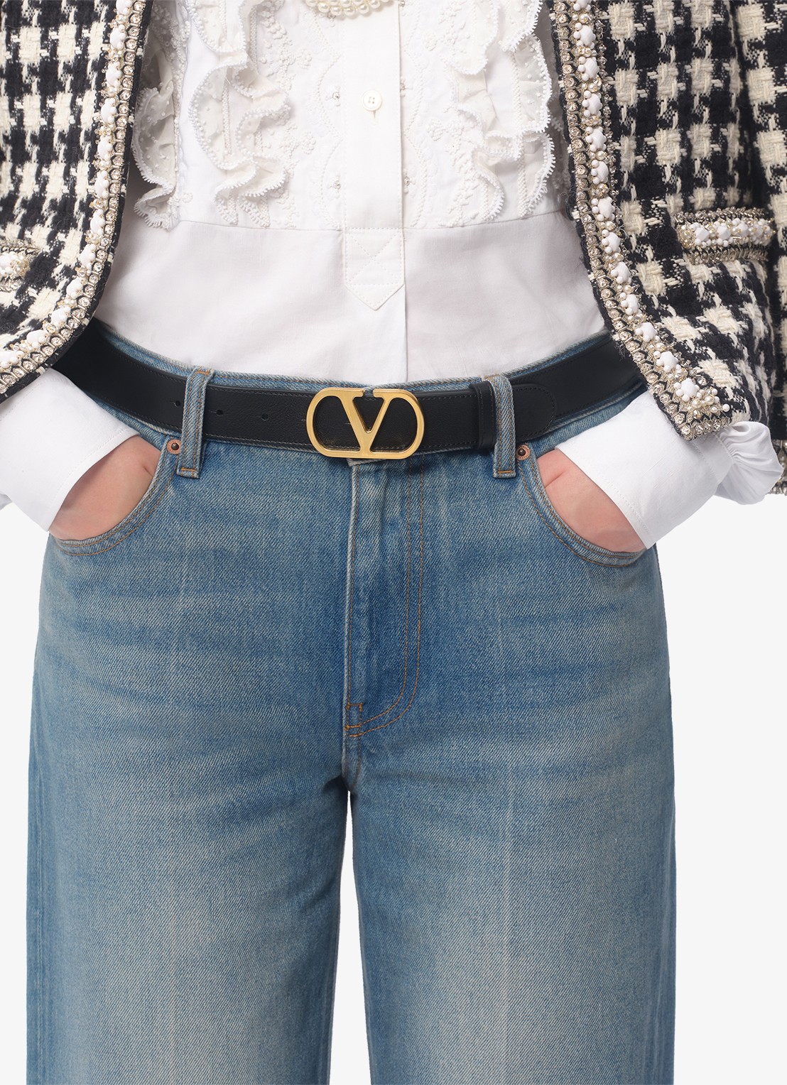 Valentino Garavani VLogo Signature riem van kalfsleer - voorkant 4 zwart