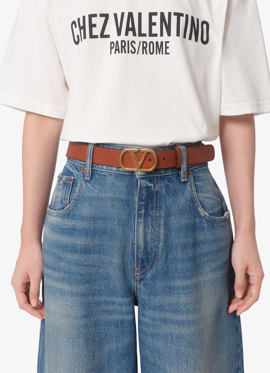 Valentino Garavani VLogo Signature riem van kalfsleer - voorkant 2 roestbruin
