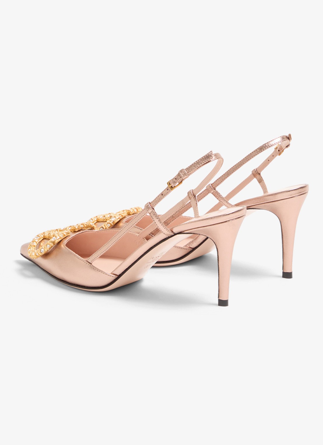 Valentino Garavani VLogo Signature slingback van schapenleer met metallic finish - achterkant roze