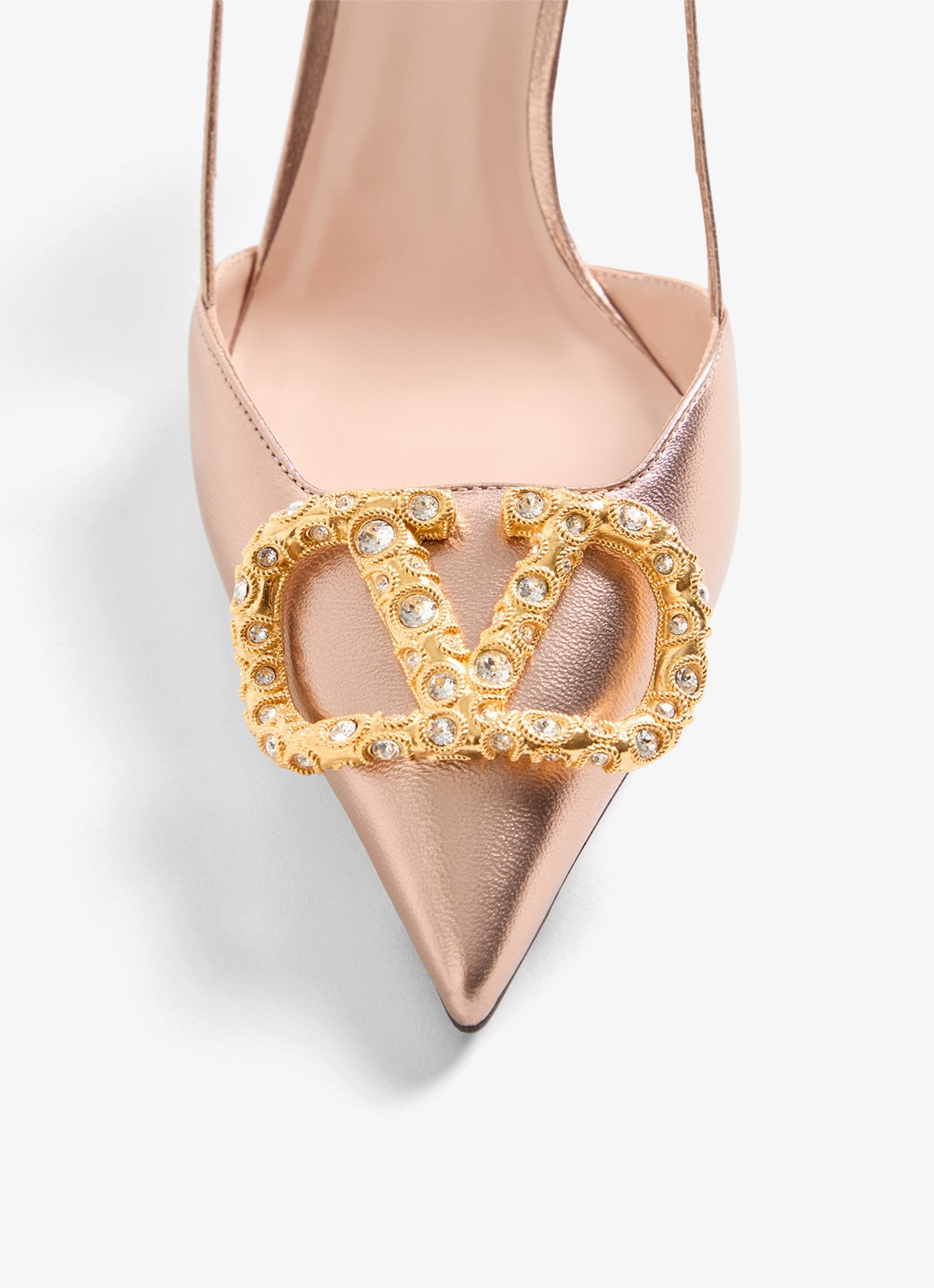 Valentino Garavani VLogo Signature slingback van schapenleer met metallic finish - detail 6 roze