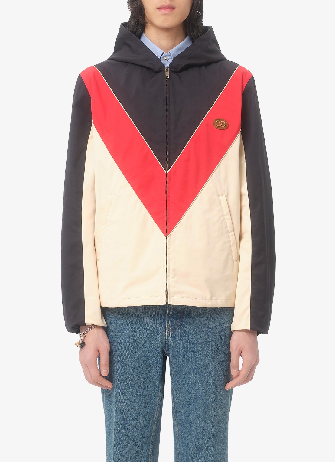Valentino Garavani Windjack met capuchon en ritszakken - detail beige