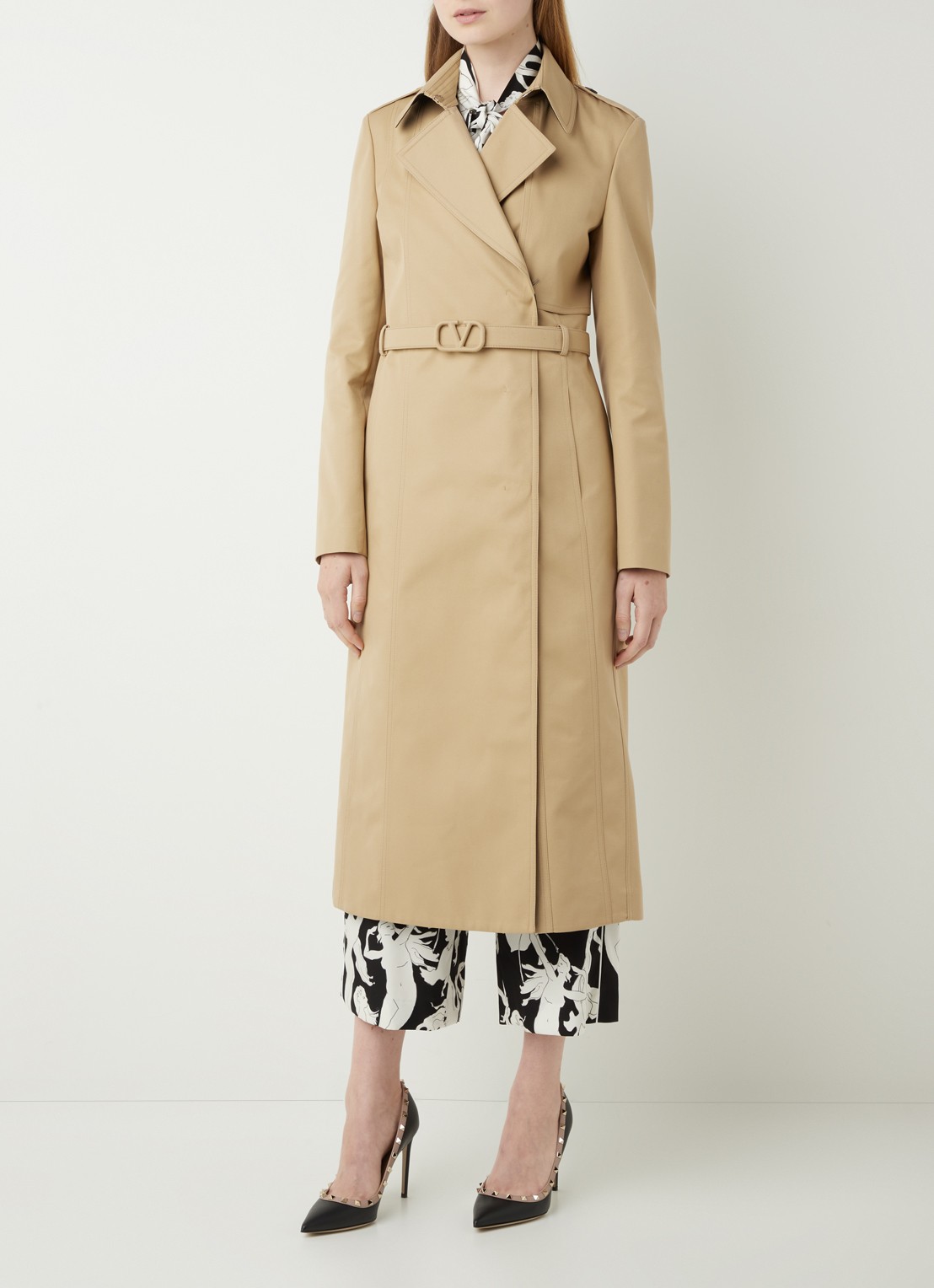 Valentino Trenchcoat in katoenblend met ceintuur  - detail beige