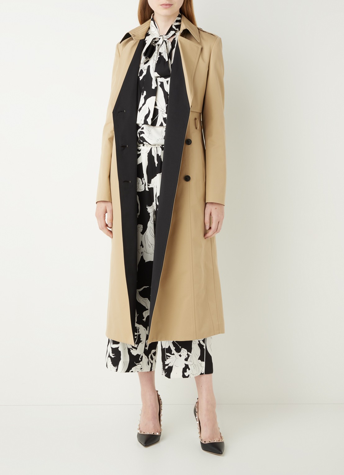 Valentino Trenchcoat in katoenblend met ceintuur  - voorkant 4 beige