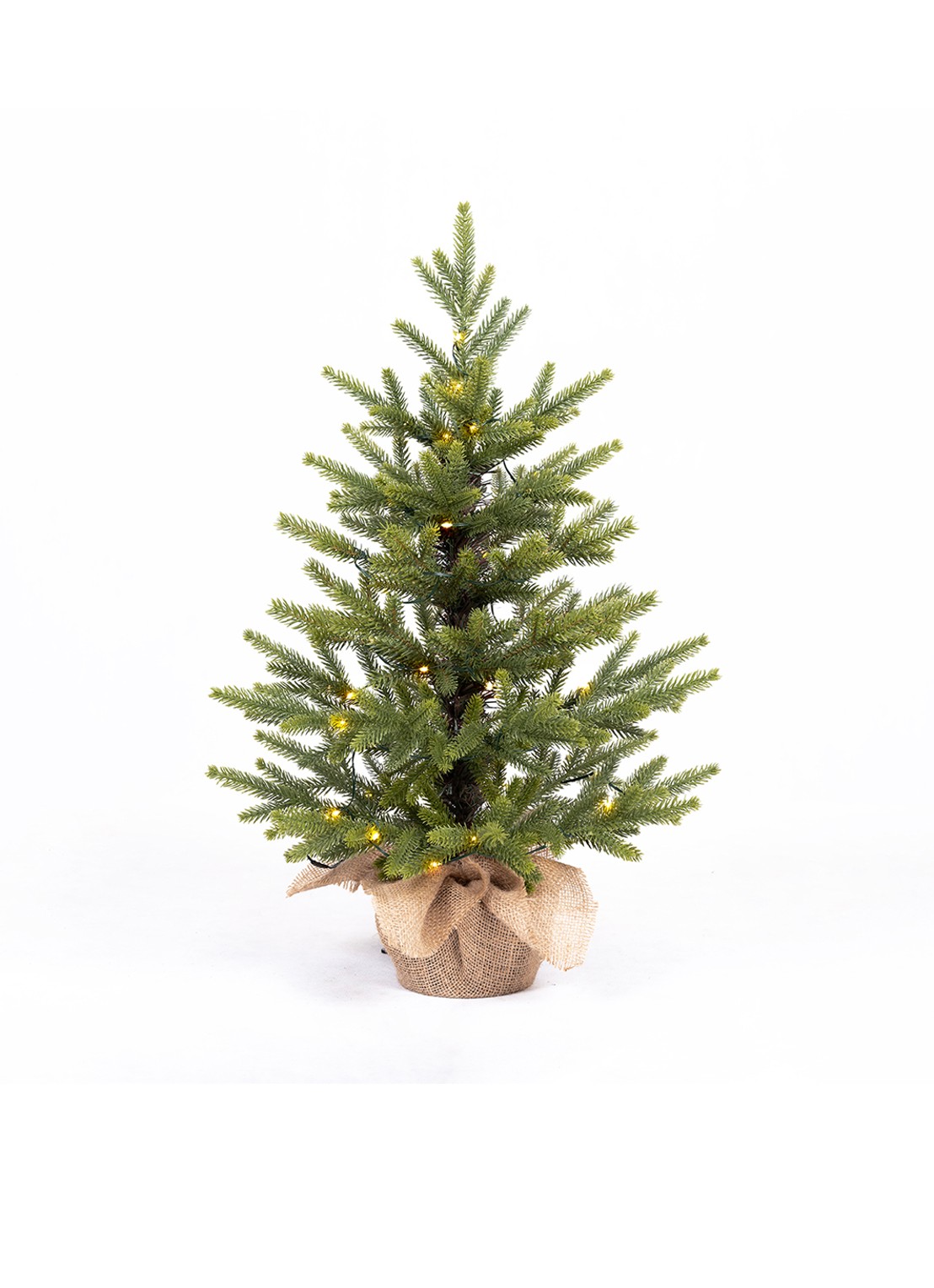 Van Der Gucht Detroit kunstkerstboom met LED verlichting 60 cm - voorkant donkergroen