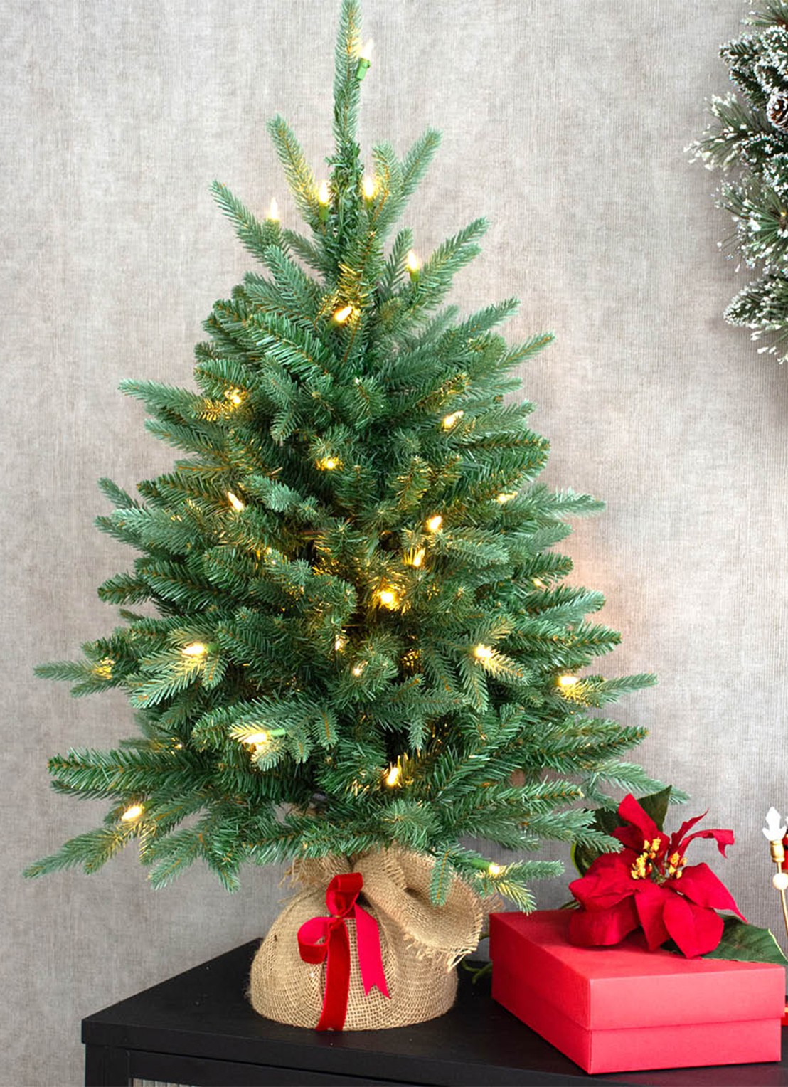 Van Der Gucht Everton Spruce kunstkerstboom met LED verlichting 61 cm - voorkant 2 groen