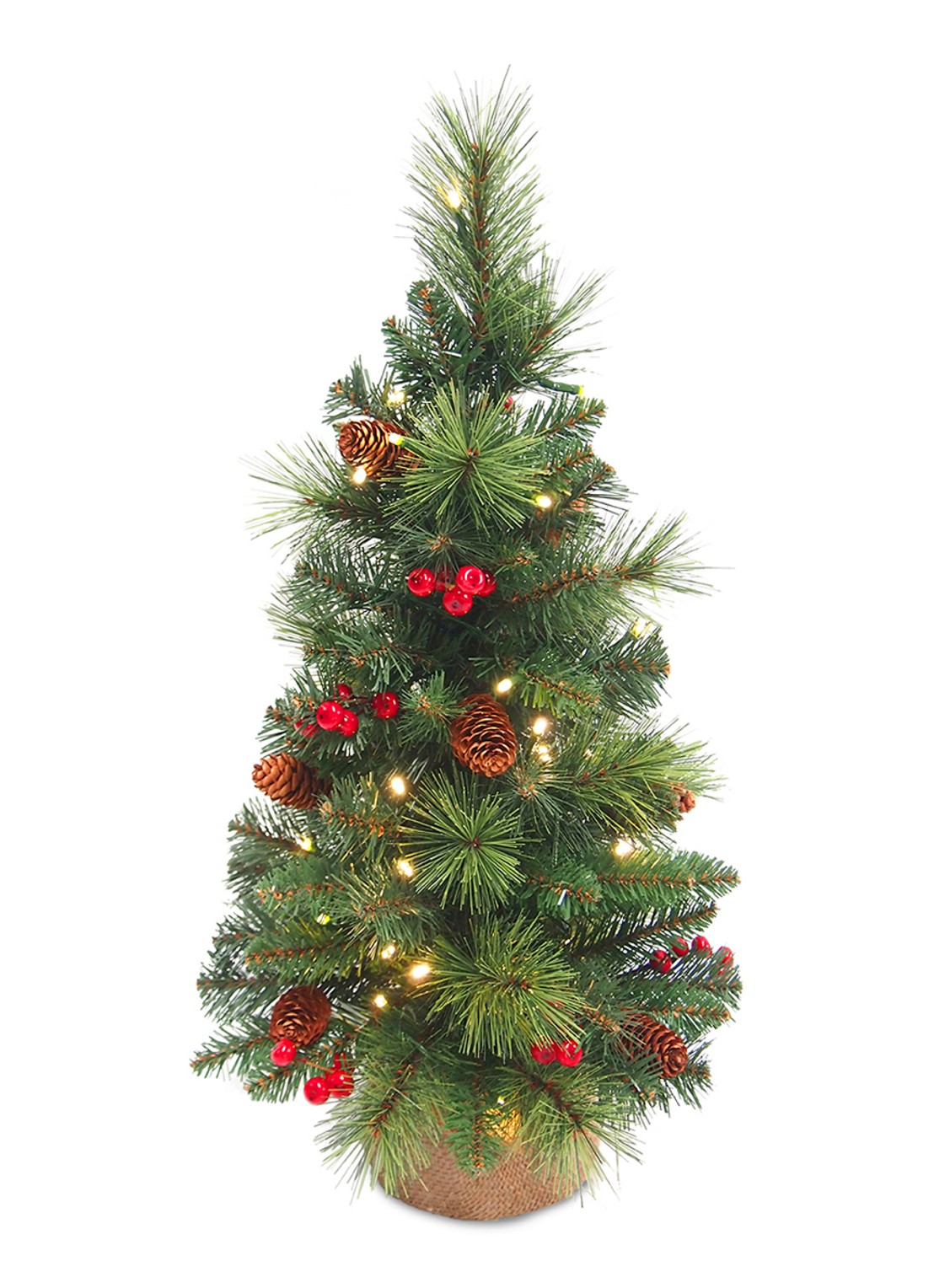 Van Der Gucht Everyday Miniature Pine Cone & Berry kunstkerstboom met LED-verlichting 81 cm - voorkant 3 groen