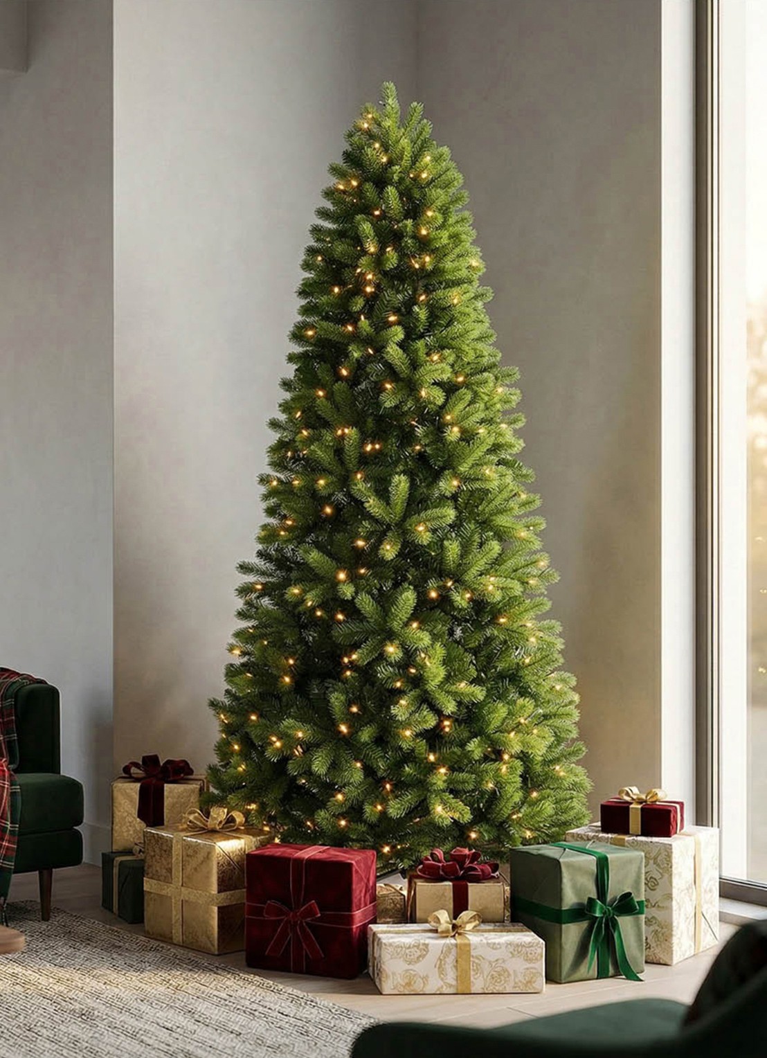Van Der Gucht Feel Real® Bayberry® Slim kunstkerstboom met LED verlichting 213 cm - achterkant groen