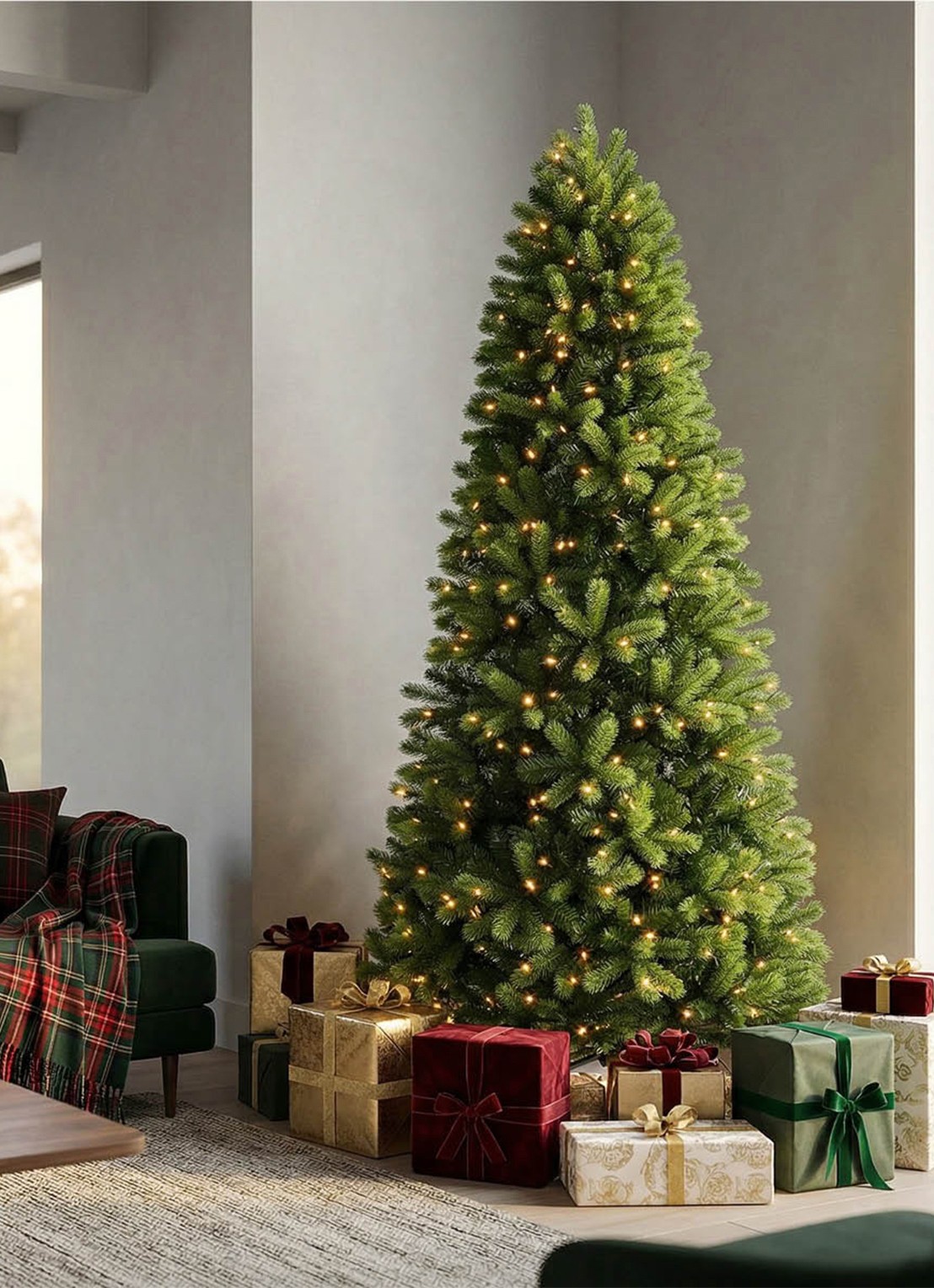 Van Der Gucht Feel Real® Bayberry® Slim kunstkerstboom met LED verlichting 243 cm - achterkant groen