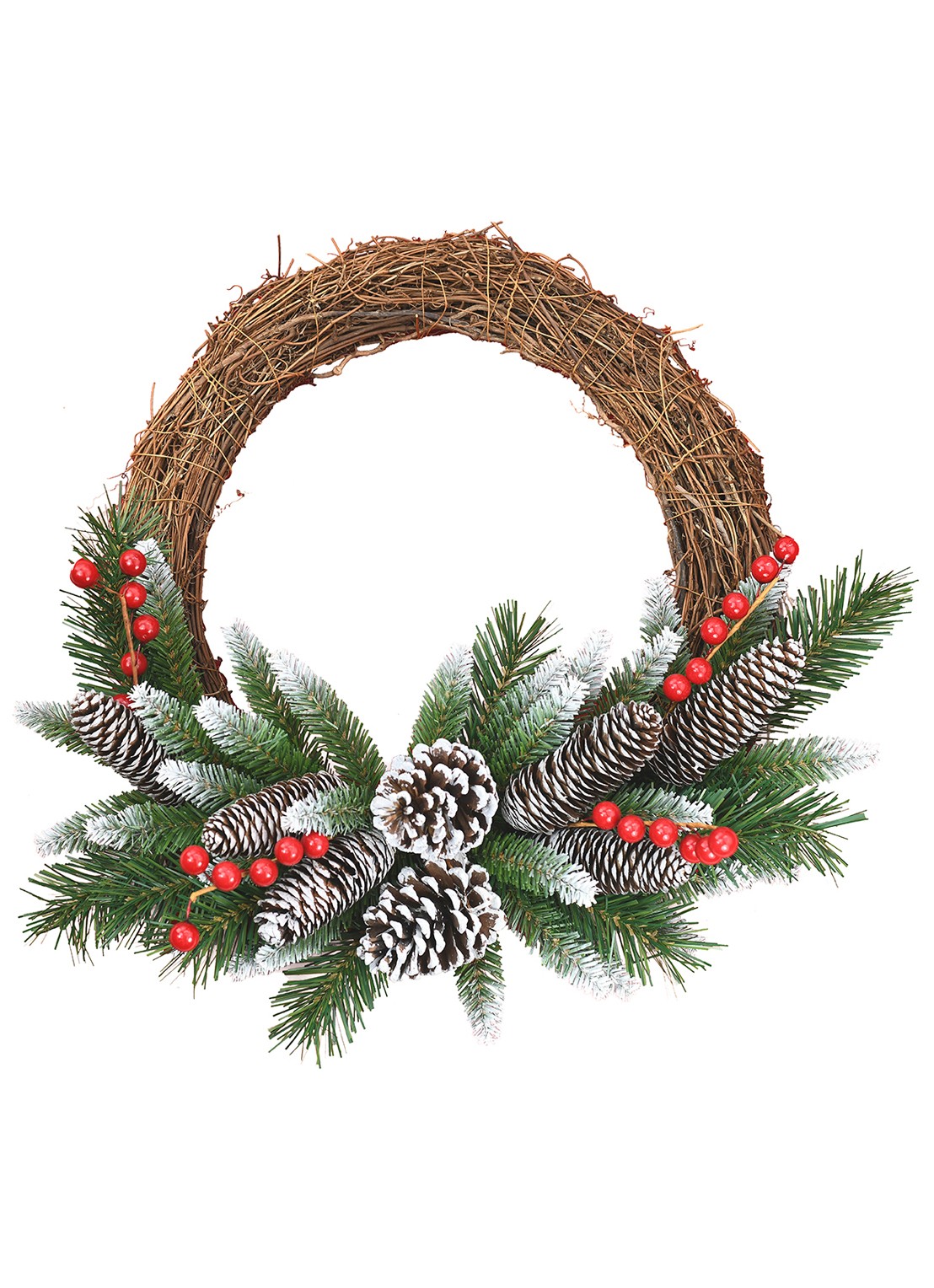 Van Der Gucht Frosted Berry Grapevine kunstkerstkrans Ø41 cm - voorkant 2 groen