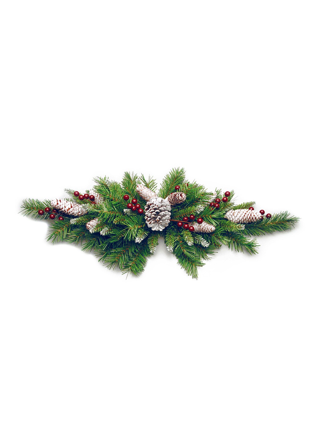 Van Der Gucht Frosted Berry kerststuk met rode bessen 75 cm - voorkant groen