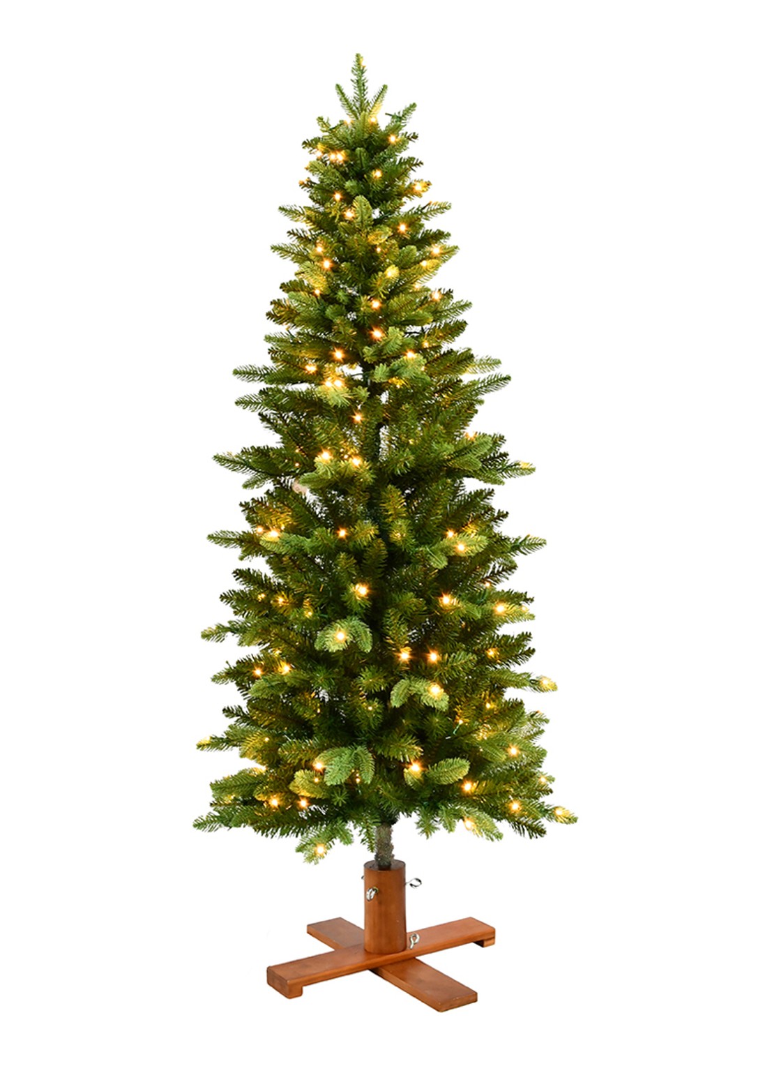 Van Der Gucht Koge Pencil kunstkerstboom met LED verlichting 183 cm - voorkant 3 groen