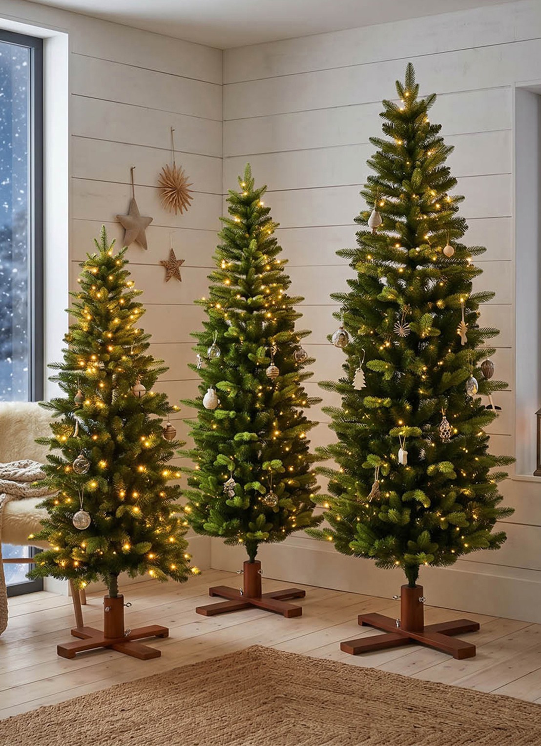 Van Der Gucht Koge Pencil kunstkerstboom met LED verlichting 228 cm - detail 2 groen